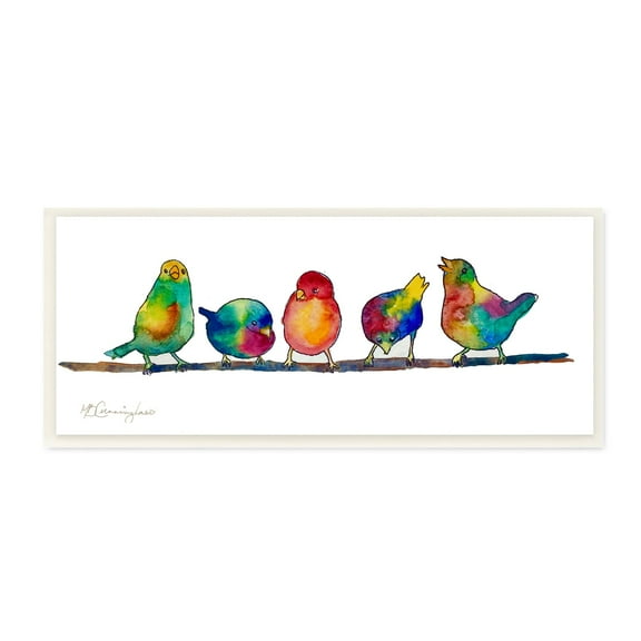 Stupell Industries Groovy Tie Dye Parakeet Birds Standing Branch , 17 x 7, Design by MB Cunningham