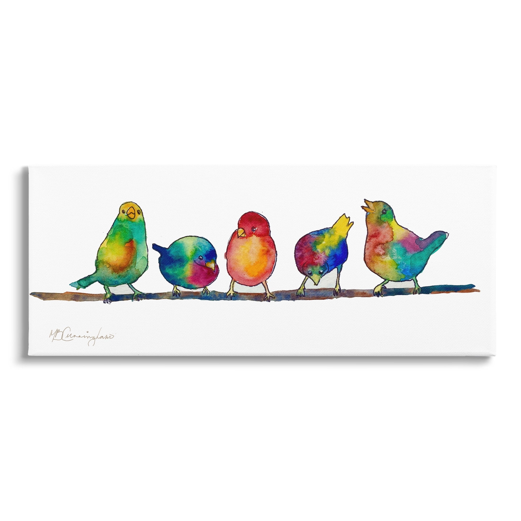 Stupell Industries Groovy Tie Dye Parakeet Birds Standing Branch , 30 x 13, Design by MB Cunningham