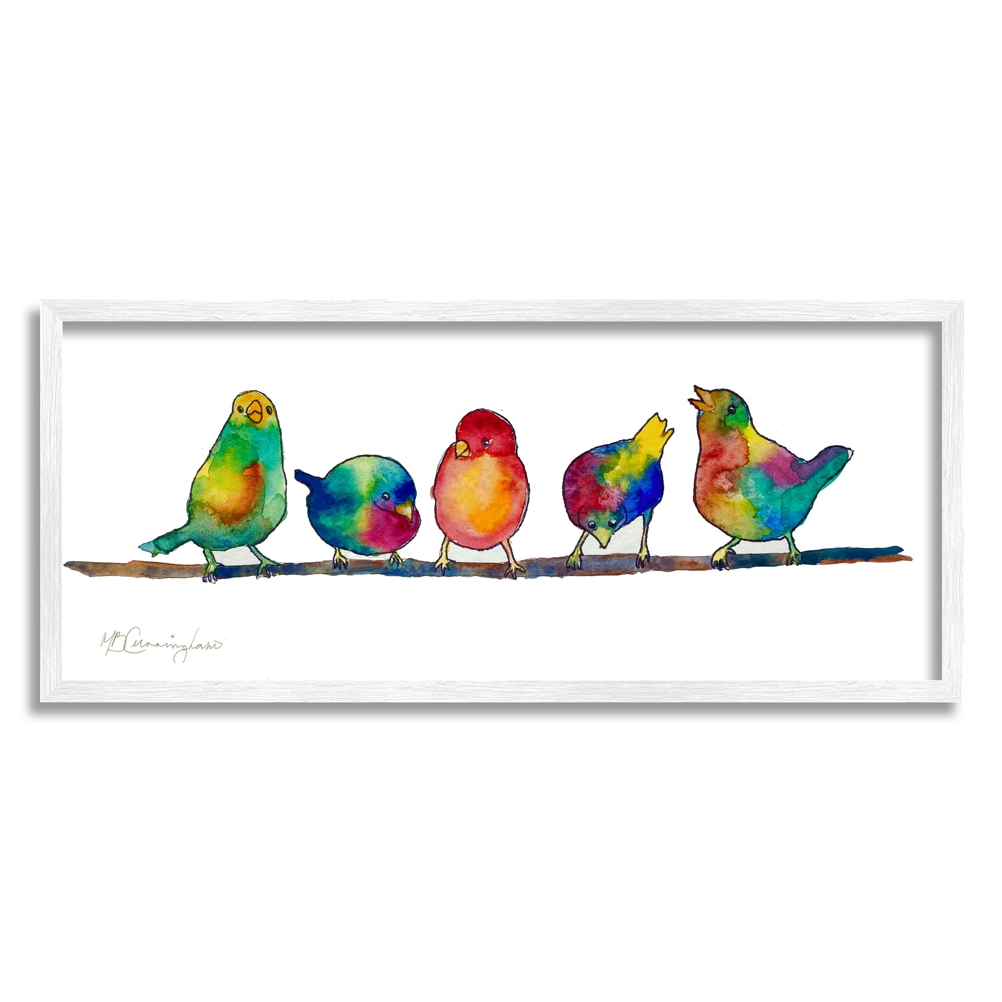 Stupell Industries " Groovy Tie Dye Parakeet Birds Standing Branch " by MB Cunningham