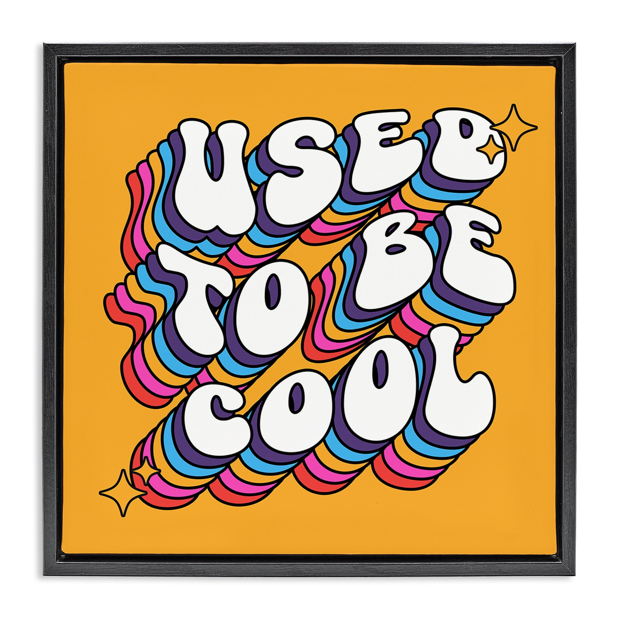 Stupell Industries Groovy Used To Be Cool Text & Numbers Painting Black Floater Framed Canvas Art Print Wall Art, 25 x 25