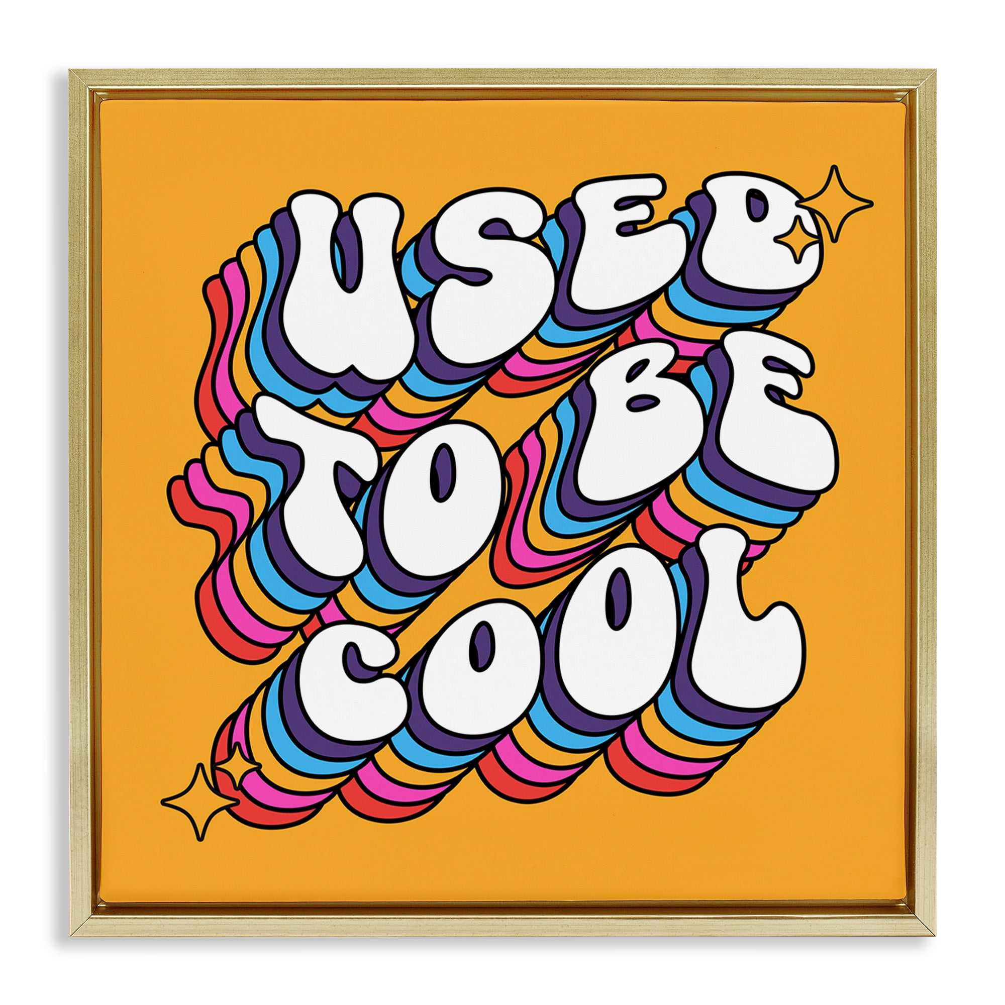 Stupell Industries Groovy Used To Be Cool Text & Numbers Painting Gold Floater Framed Canvas Art Print Wall Art, 18 x 18