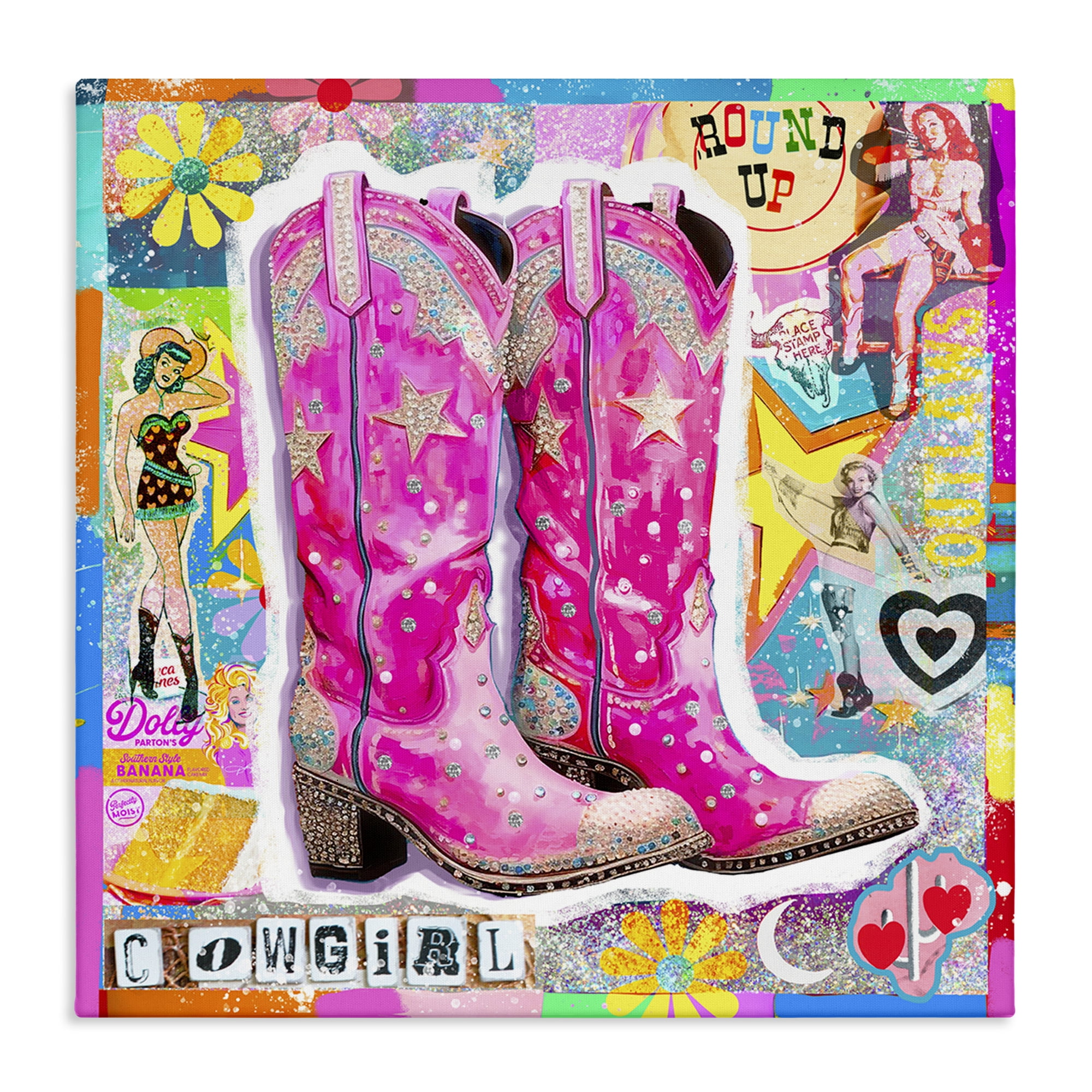 Stupell Industries Groovy Vintage Cowgirl Collage Abstract Painting Wrapped Canvas Art Print Wall Art, 30 x 30