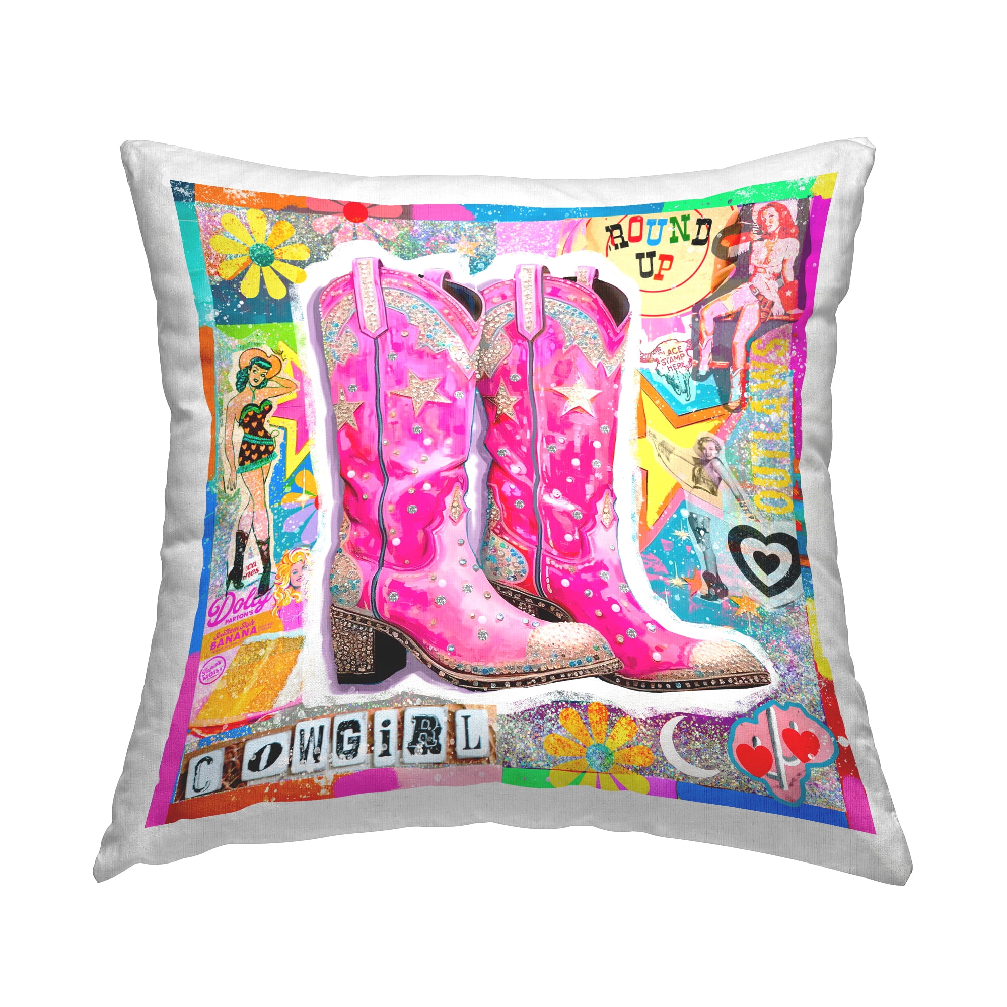 Stupell Industries Groovy Vintage Cowgirl Collage Decorative Printed Throw Pillow Design by Jess Stempel.