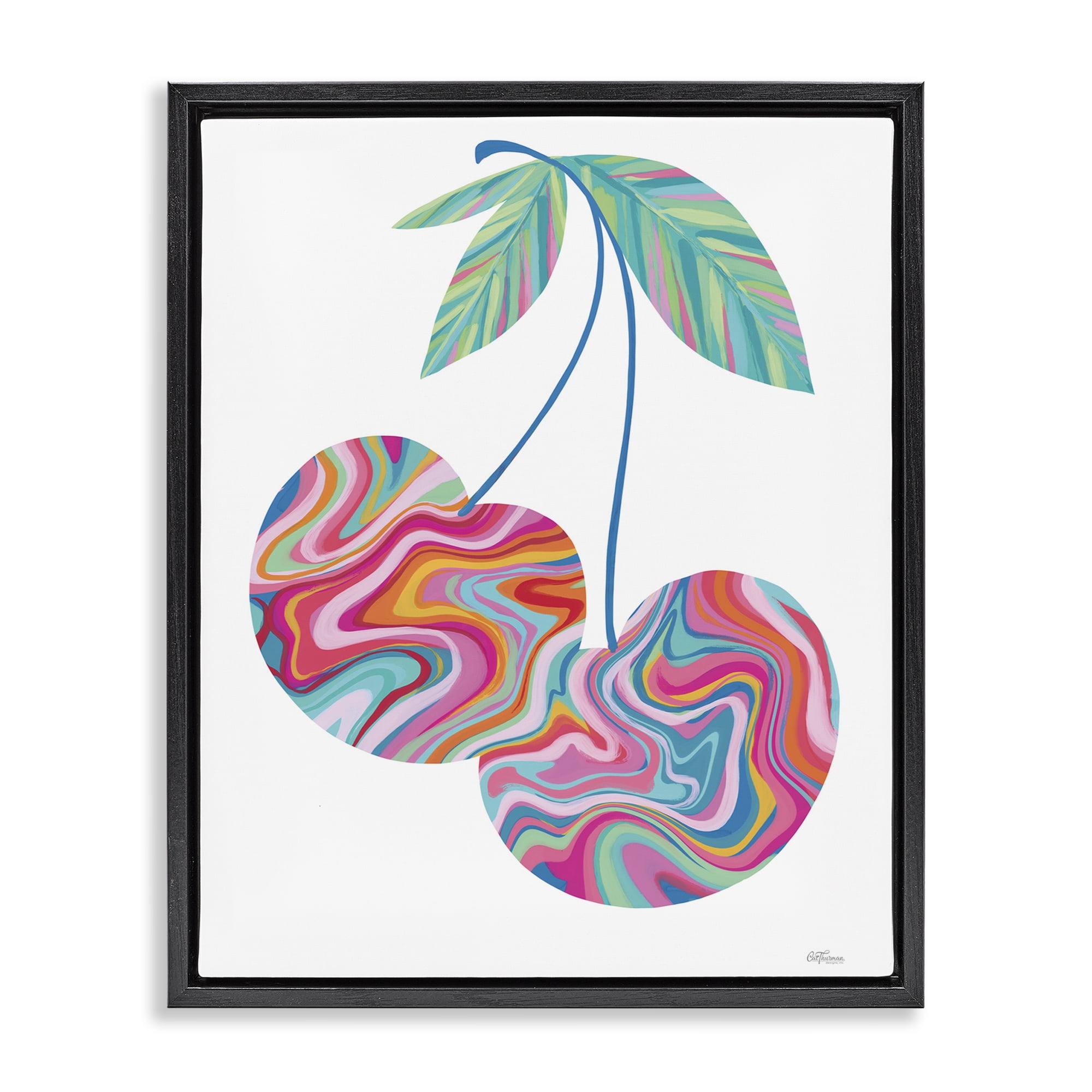 Stupell Industries Groovy Waves Cherries Food & Beverage Painting Black Floater Framed Art Print Wall Art, 17 x 21