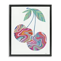 Stupell Industries Groovy Waves Cherries Food & Beverage Painting Black Floater Framed Art Print Wall Art, 17 x 21
