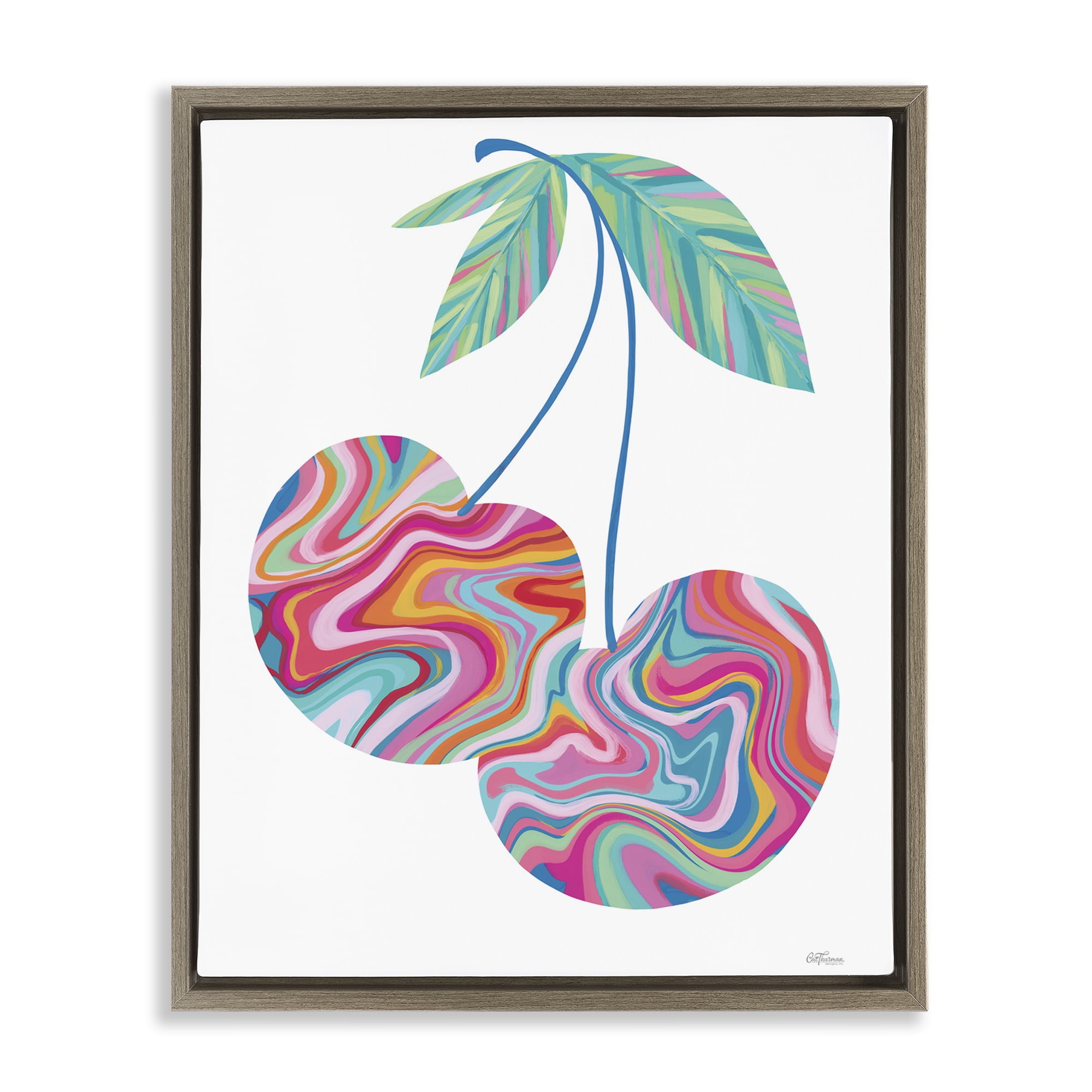 Stupell Industries Groovy Waves Cherries Food & Beverage Painting Brown Floater Framed Art Print Wall Art, 25 x 31