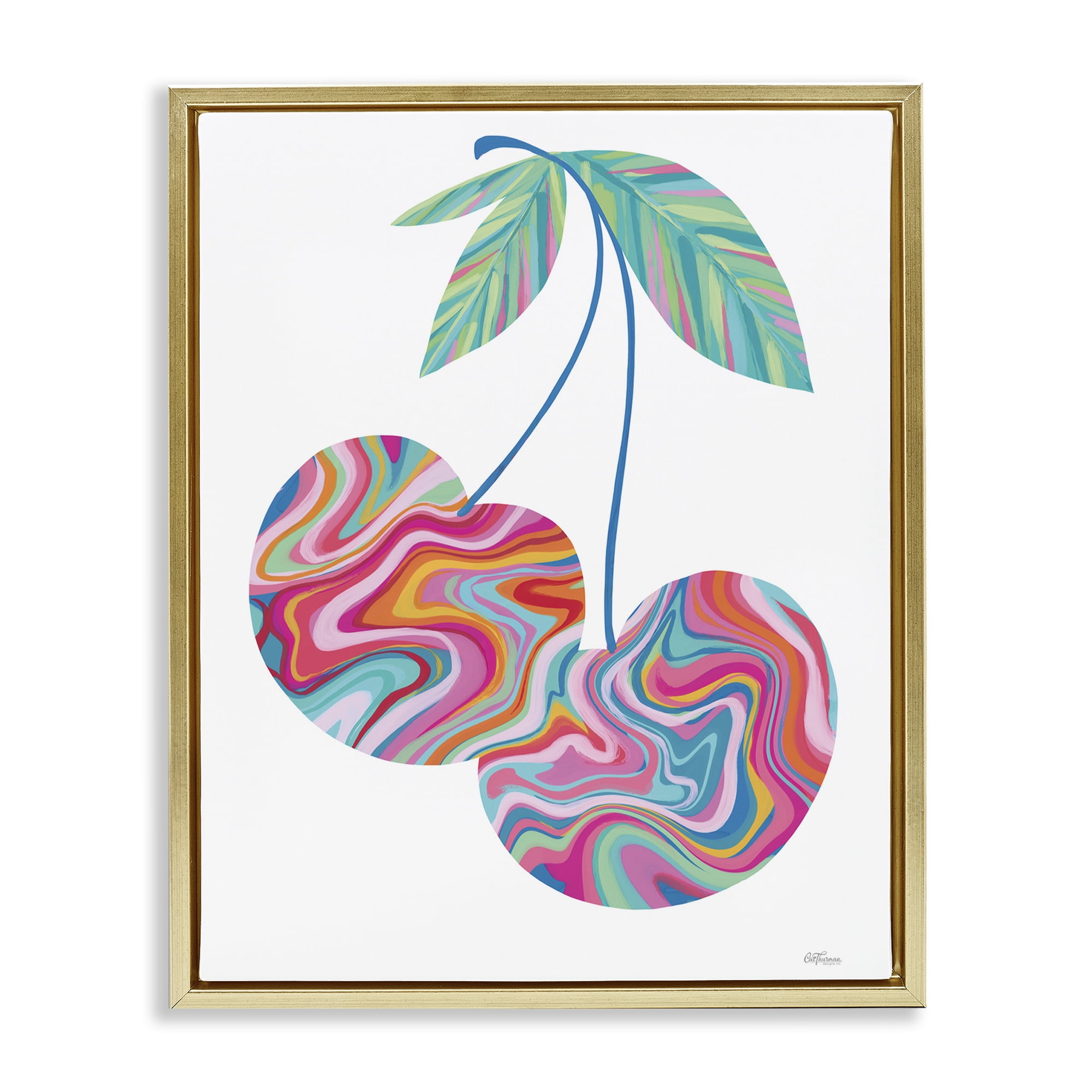 Stupell Industries Groovy Waves Cherries Food & Beverage Painting Gold Floater Framed Art Print Wall Art, 17 x 21