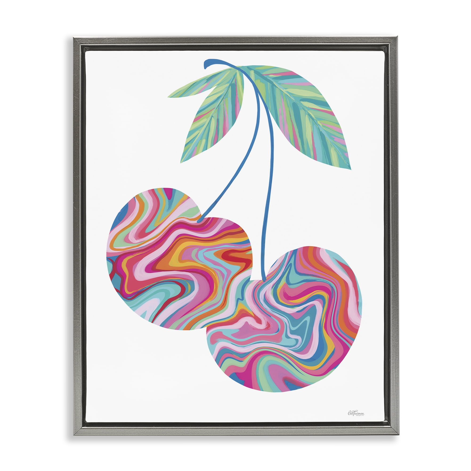 Stupell Industries Groovy Waves Cherries Food & Beverage Painting Gray Floater Framed Art Print Wall Art, 17 x 21