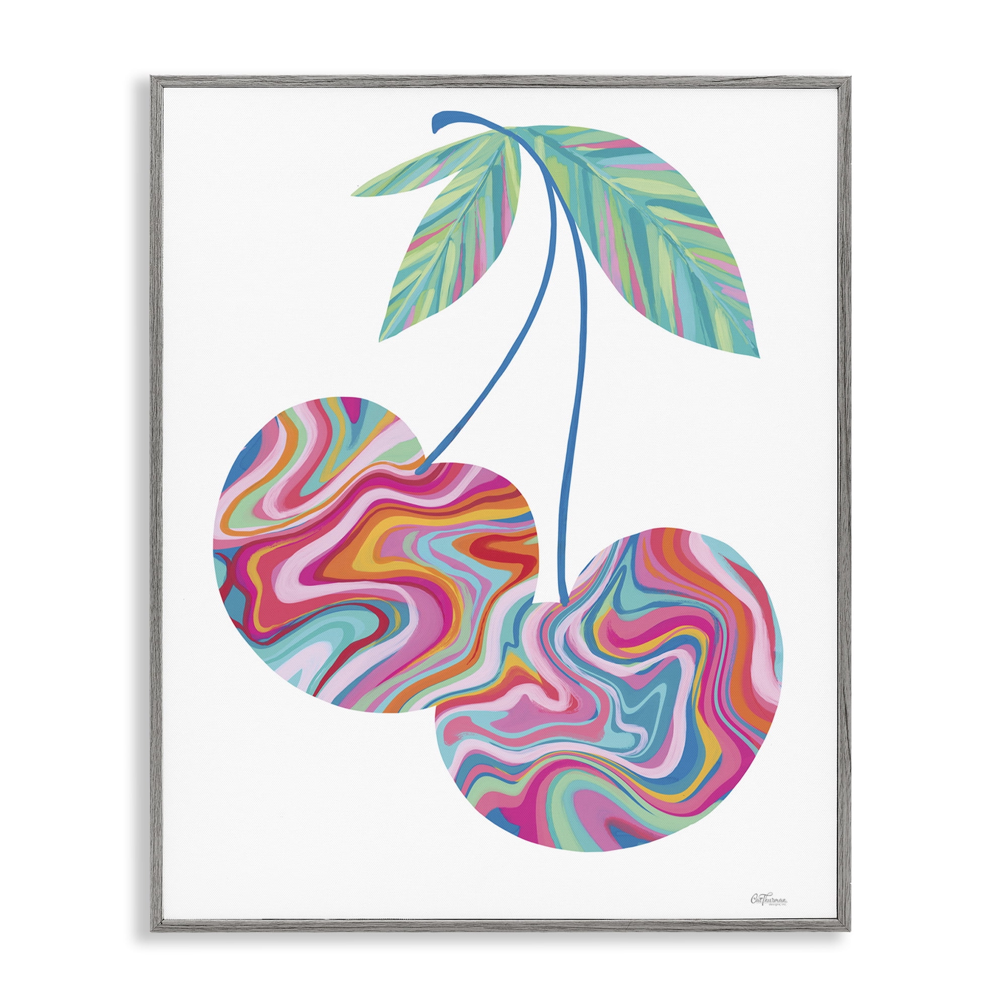 Stupell Industries Groovy Waves Cherries Food & Beverage Painting Gray Framed Art Print Wall Art, 11 x 14