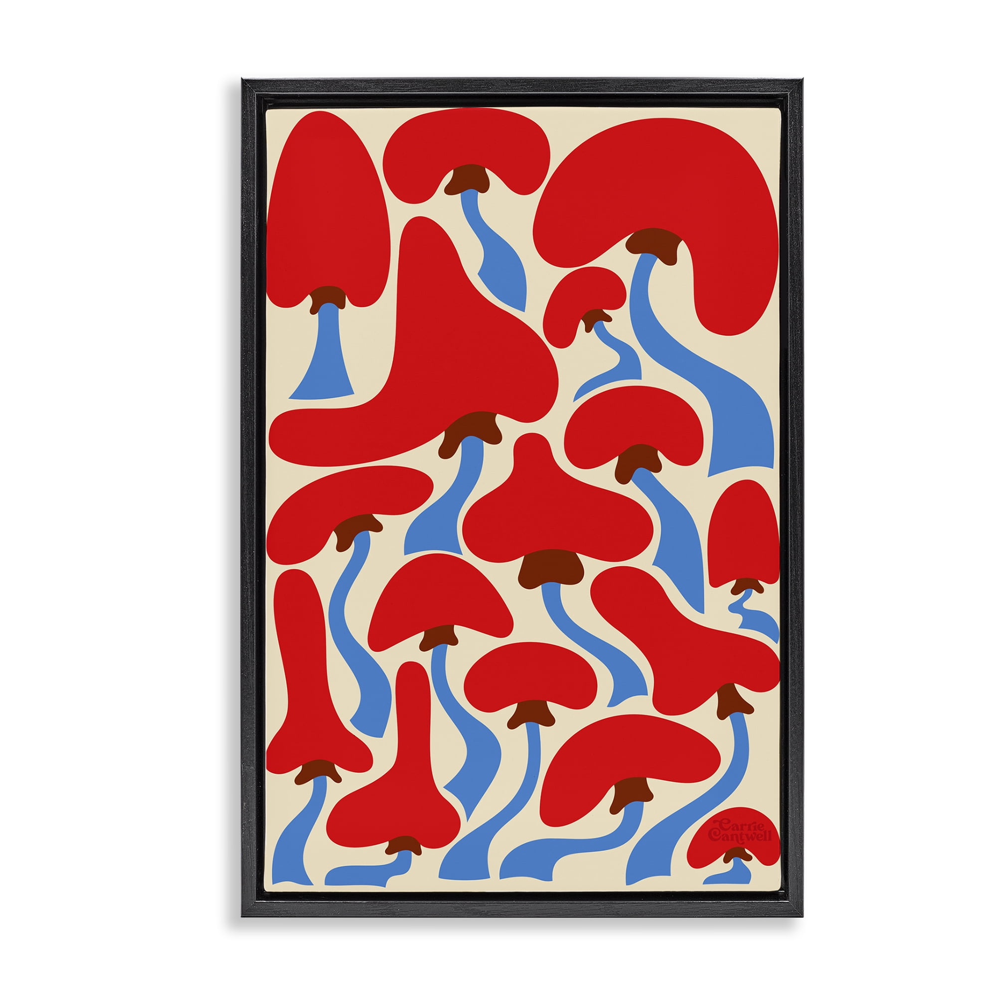 Stupell Industries Groovy Wavy Mushrooms Botanical & Floral Painting Black Floater Framed Art Print Wall Art, 21 x 31