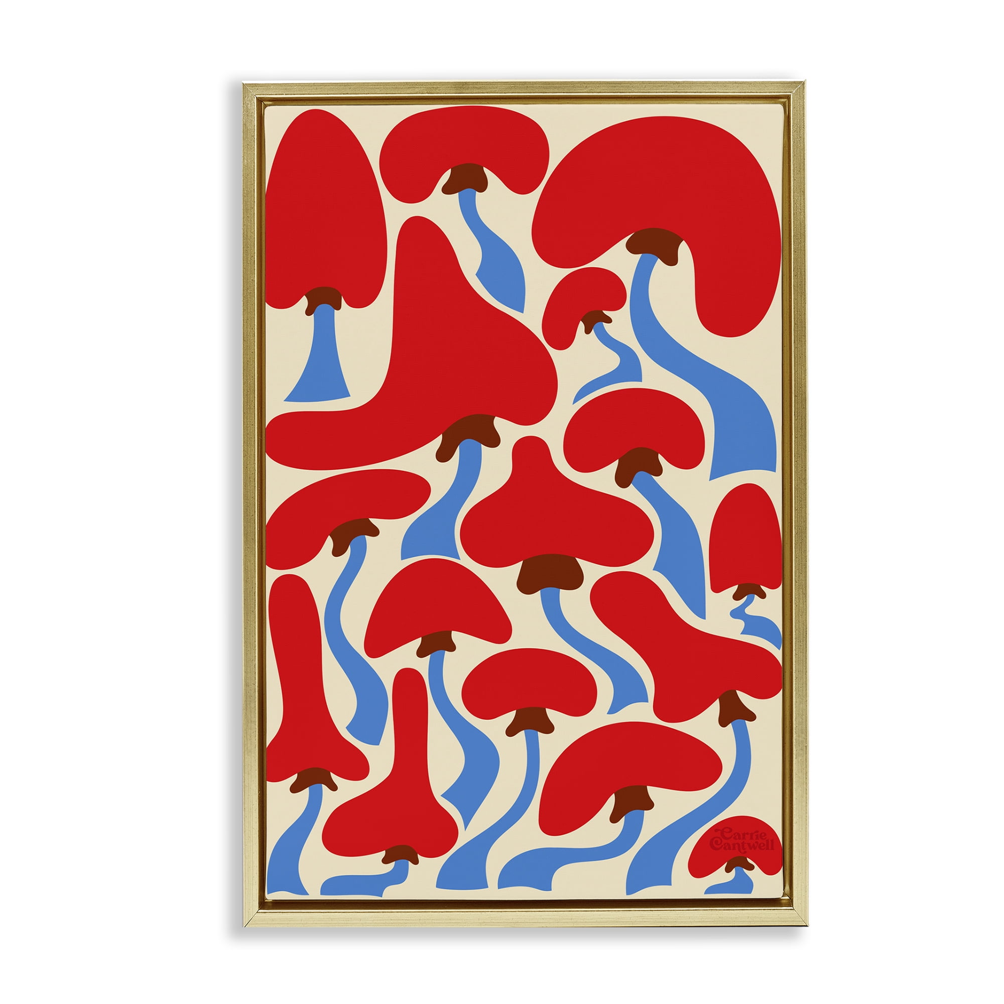 Stupell Industries Groovy Wavy Mushrooms Botanical & Floral Painting Gold Floater Framed Art Print Wall Art, 21 x 31