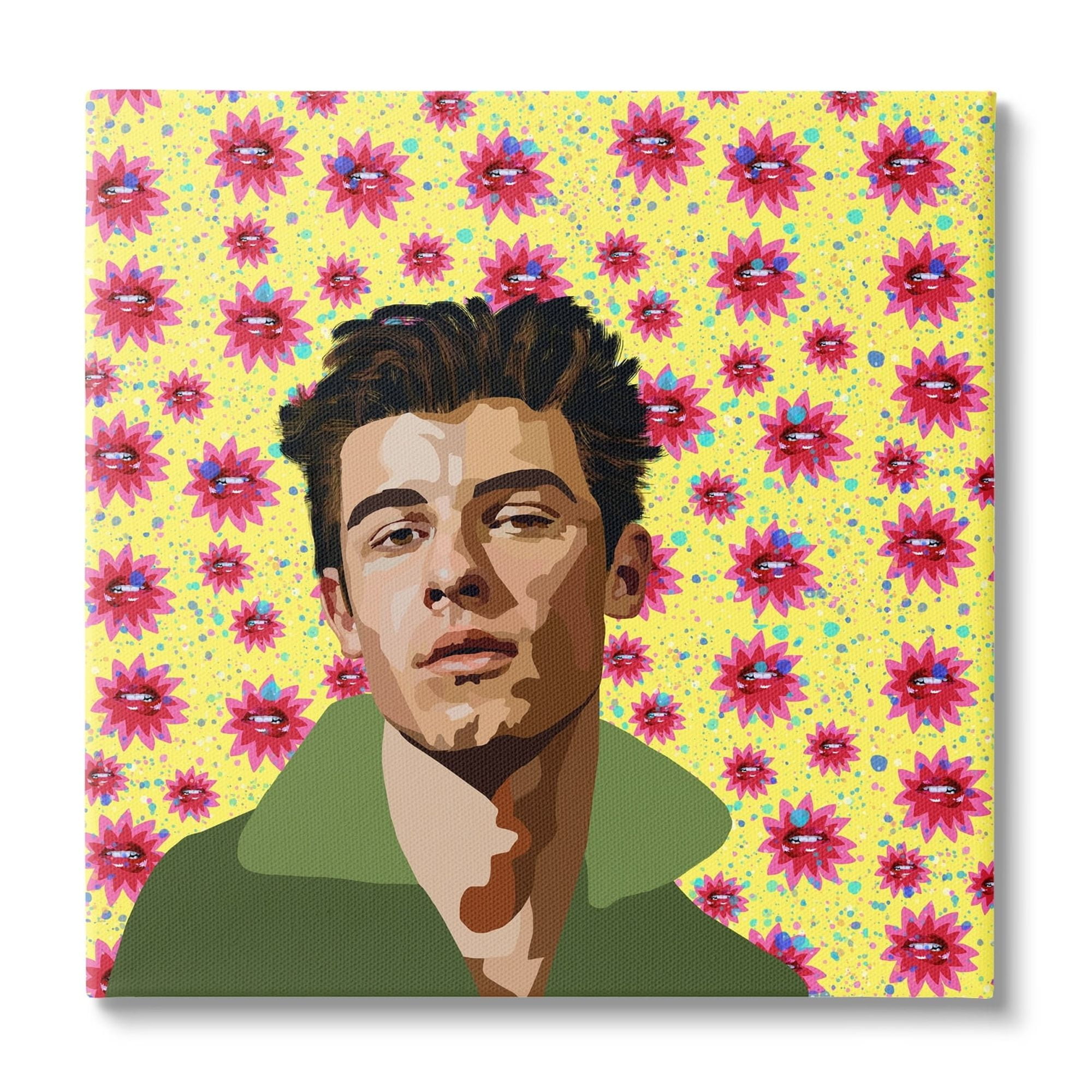 Stupell Industries Groovy Yellow Floral Pattern Modern Mendes Portrait Novelty Painting Gallery-Wrapped Canvas Print Wall Art, 24 x 24, Design by Lynnda Rakos