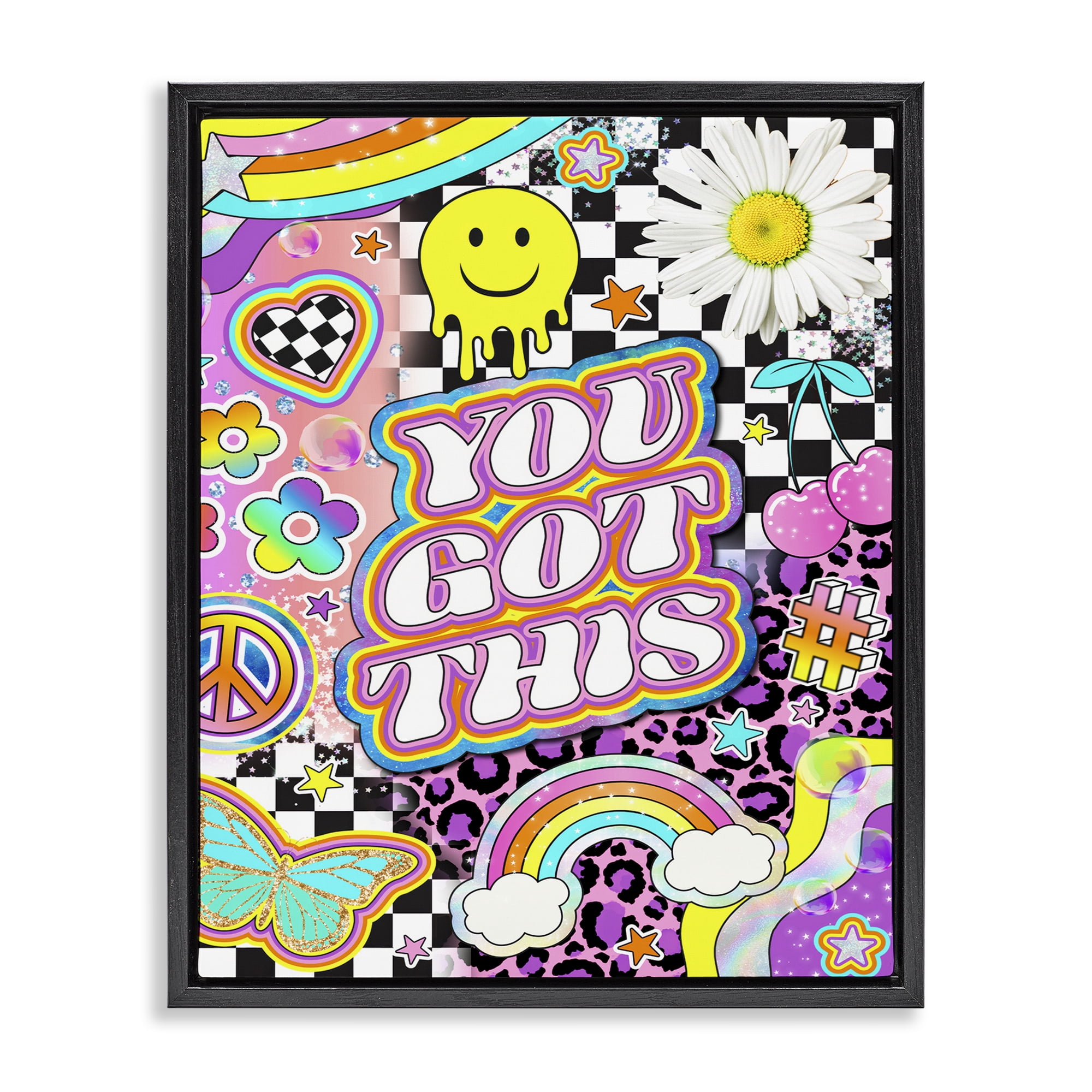 Stupell Industries Groovy You Got This Collage Abstract Painting Black Floater Framed Canvas Art Print Wall Art, 25 x 31