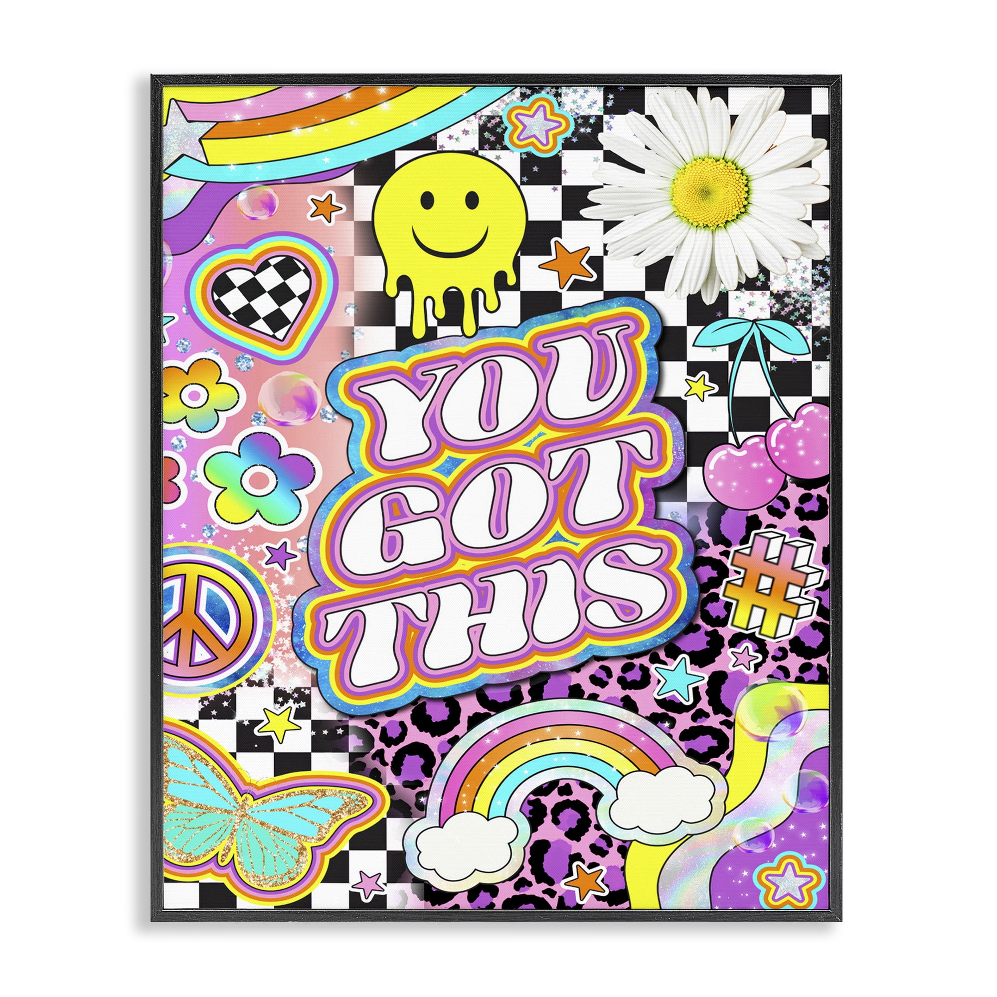 Stupell Industries Groovy You Got This Collage Abstract Painting Black Framed Art Print Wall Art, 16 x 20
