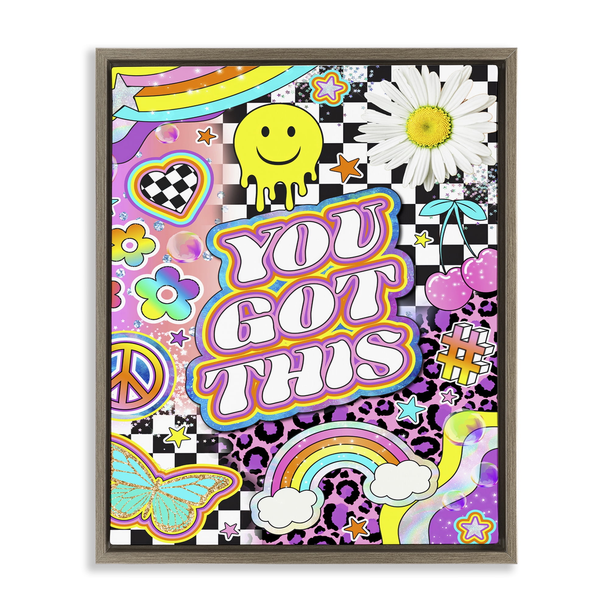 Stupell Industries Groovy You Got This Collage Abstract Painting Brown Floater Framed Canvas Art Print Wall Art, 17 x 21