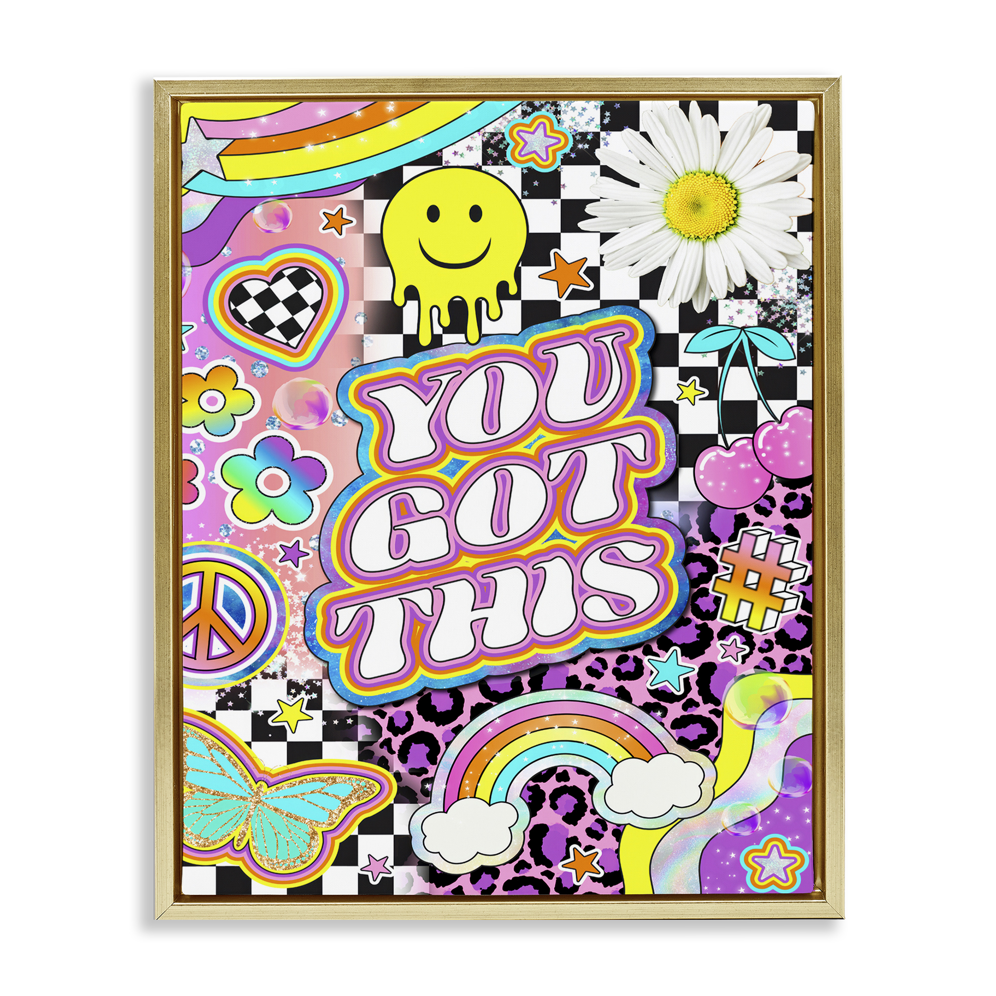 Stupell Industries Groovy You Got This Collage Abstract Painting Gold Floater Framed Canvas Art Print Wall Art, 25 x 31