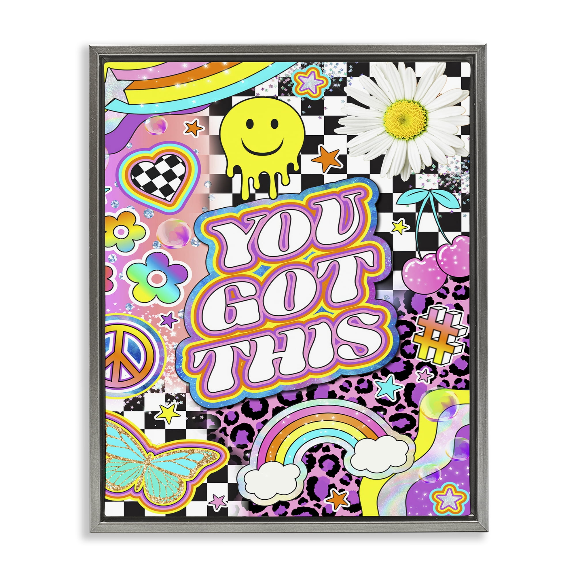 Stupell Industries Groovy You Got This Collage Abstract Painting Gray Floater Framed Canvas Art Print Wall Art, 25 x 31