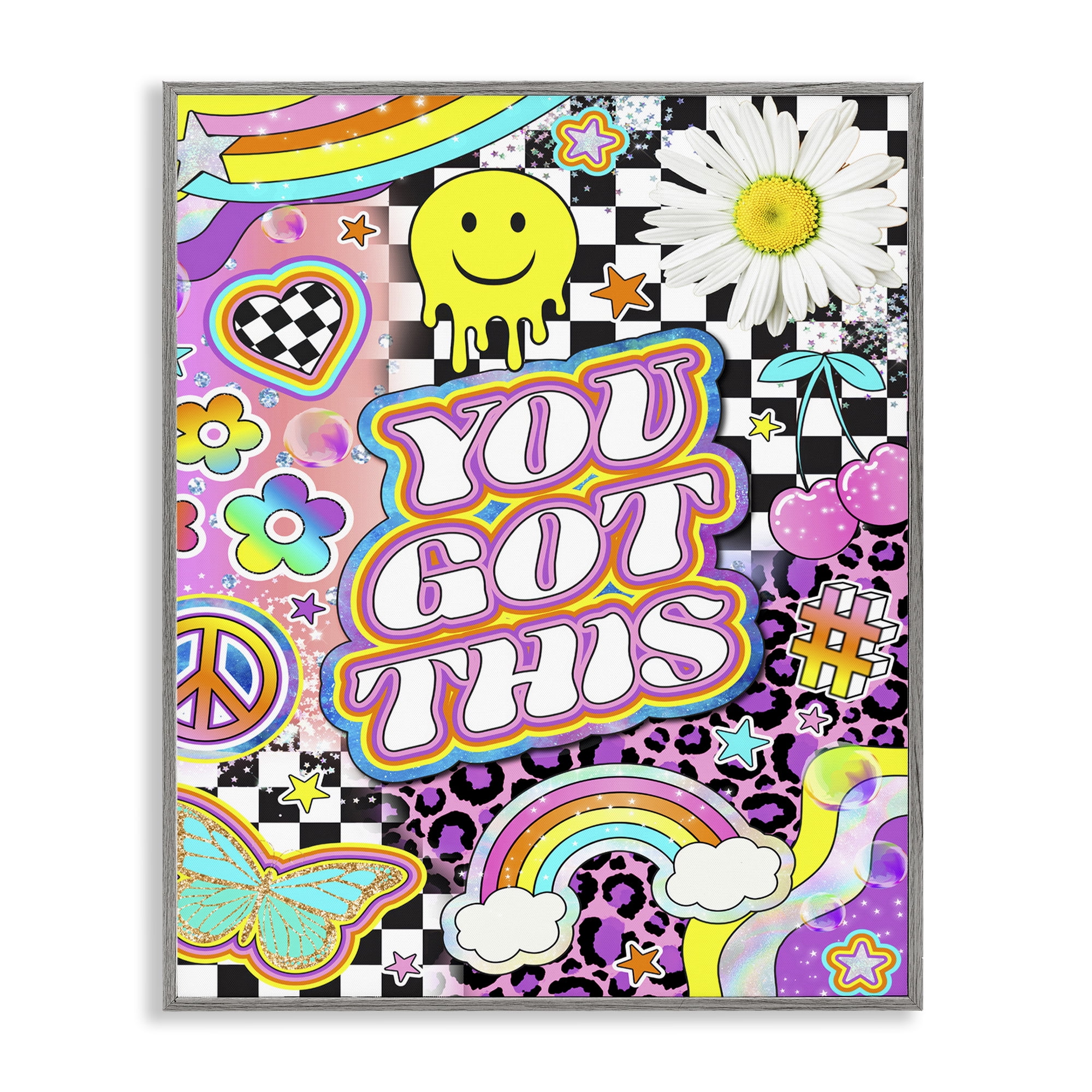 Stupell Industries Groovy You Got This Collage Abstract Painting Gray Framed Art Print Wall Art, 11 x 14