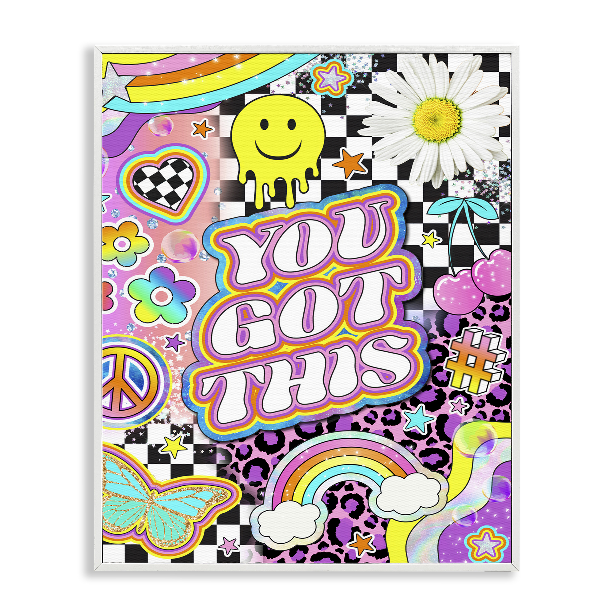 Stupell Industries Groovy You Got This Collage Abstract Painting White Framed Art Print Wall Art, 24 x 30
