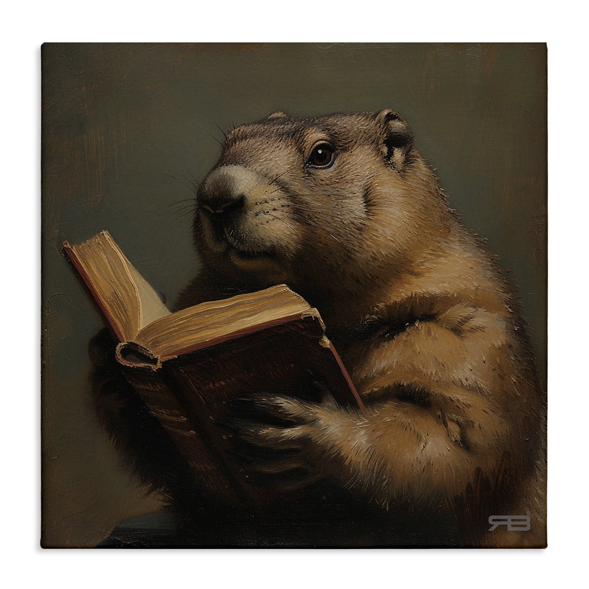 Stupell Industries Groundhog Reading Book Animals & Insects Painting Gallery Wrapped Canvas Art Print Wall Art, 36 x 36