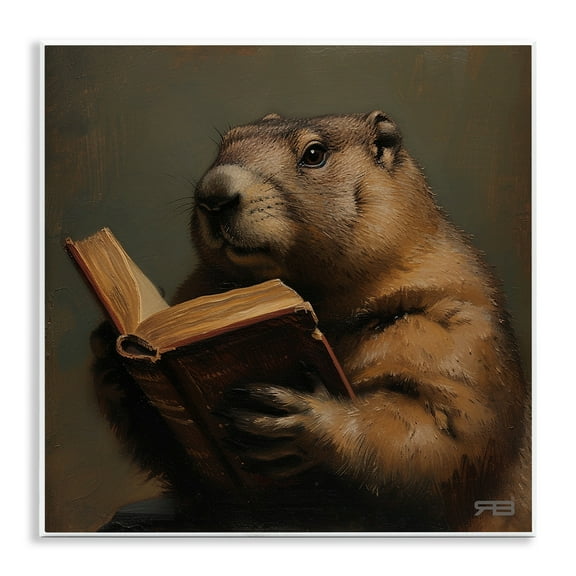 Stupell Industries Groundhog Reading Book Animals & Insects Painting Unframed Art Print Wall Art, 12 x 12