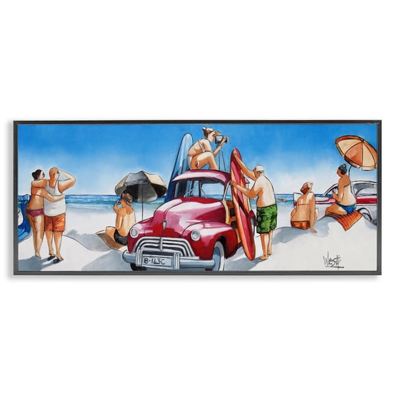 Stupell Industries Group Of Beachgoers People Painting Black Framed Art Print Wall Art, 30 x 13