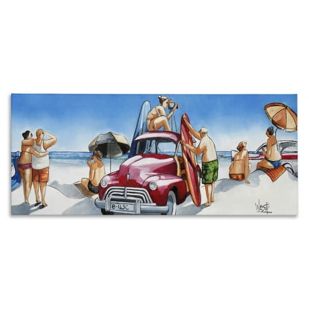 Stupell Industries Group Of Beachgoers People Painting Wrapped Canvas Art Print Wall Art, 24 x 10