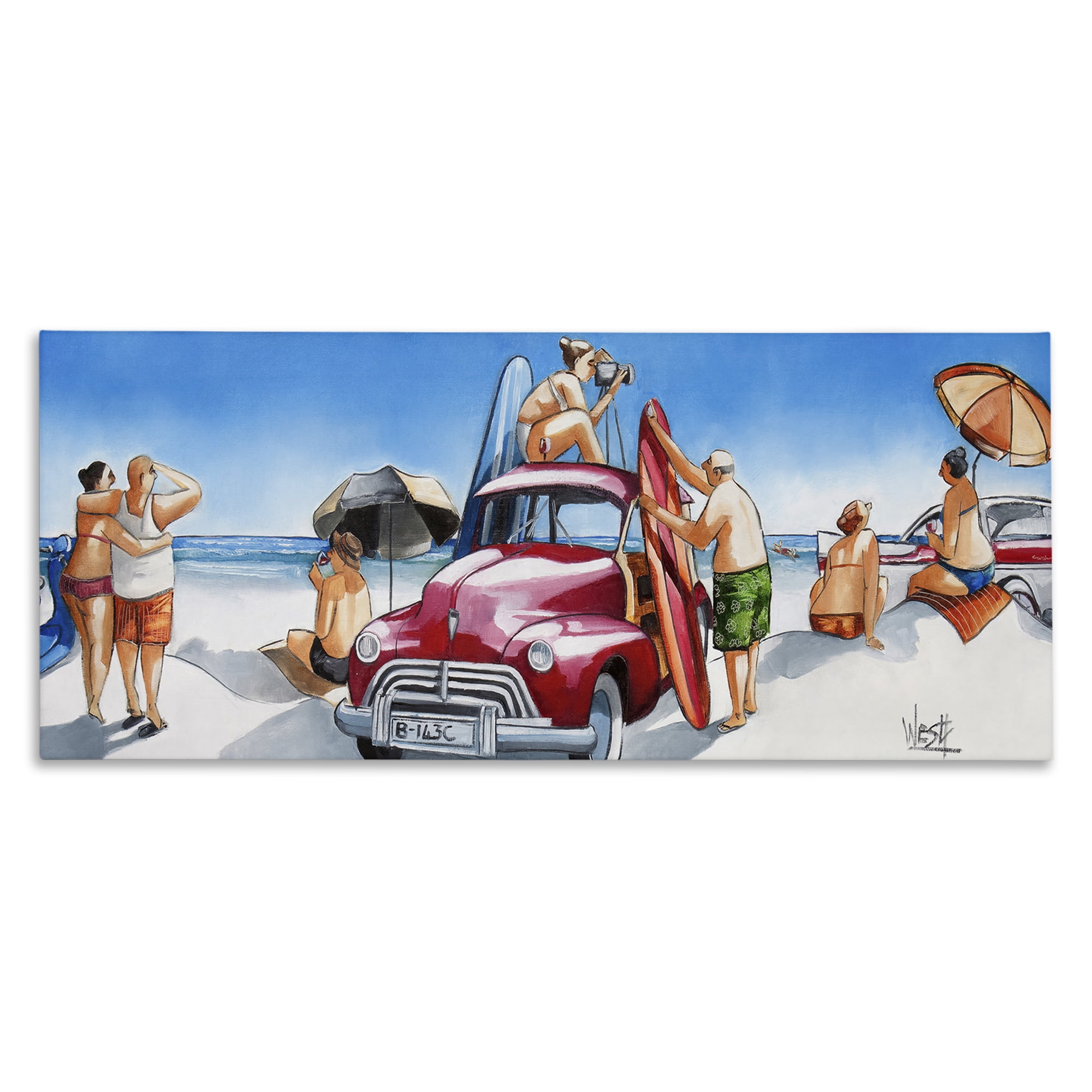 Stupell Industries Group Of Beachgoers People Painting Wrapped Canvas Art Print Wall Art, 30 x 13