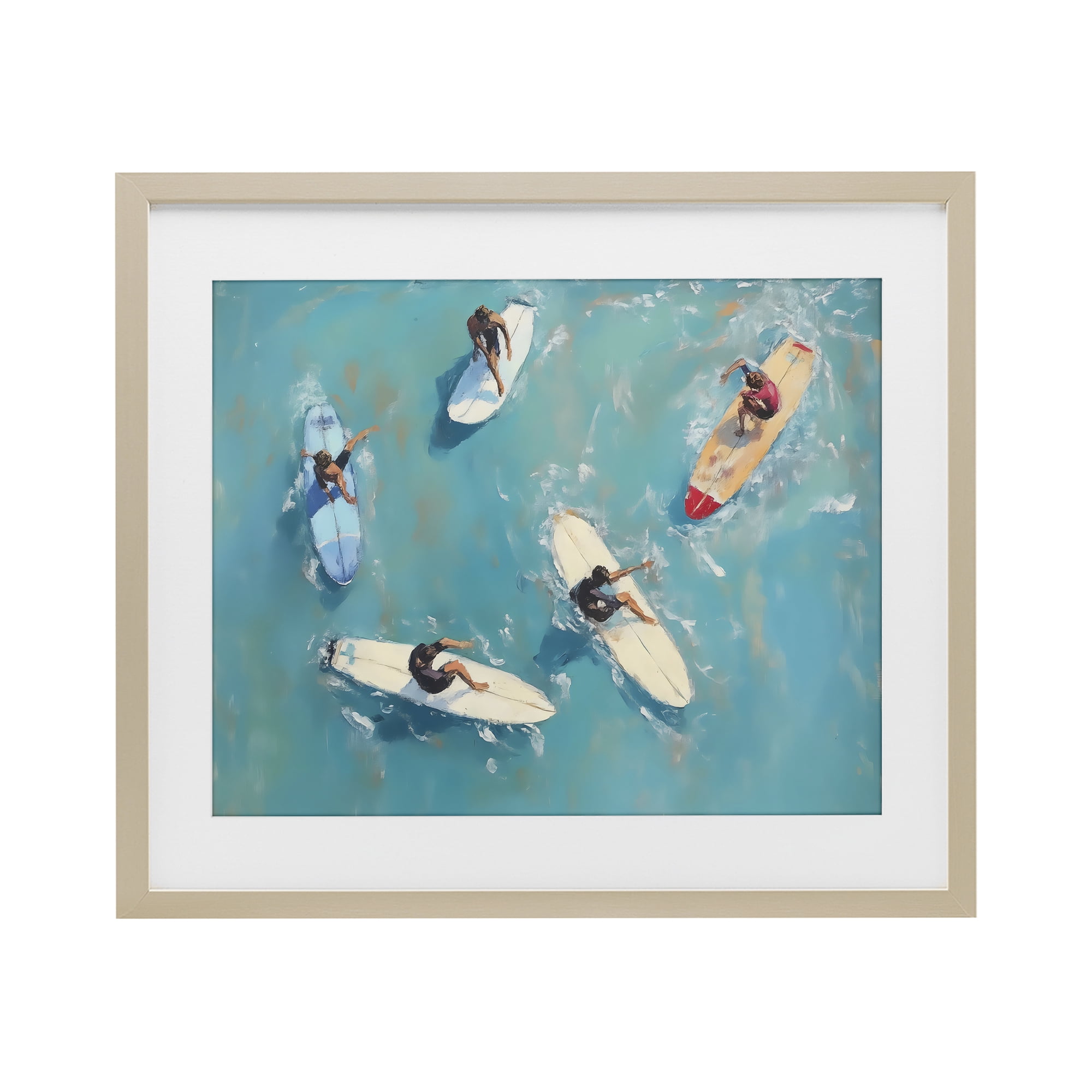 Stupell Industries Group of Surfers at Sea Birch Framed Print Under Glass, design by LSR Design Studio