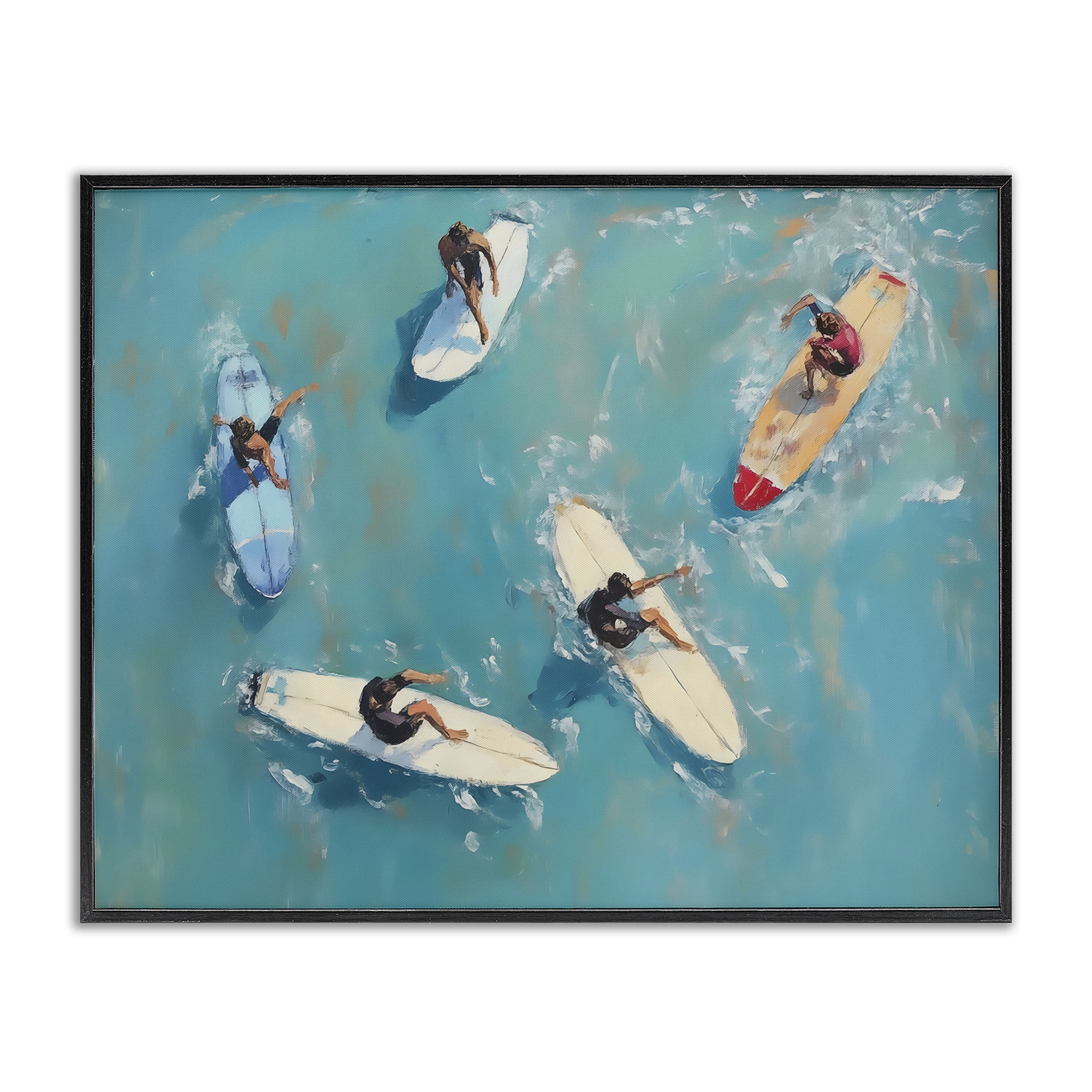 Stupell Industries Group of Surfers at Sea Black Framed Giclee Art, design by LSR Design Studio