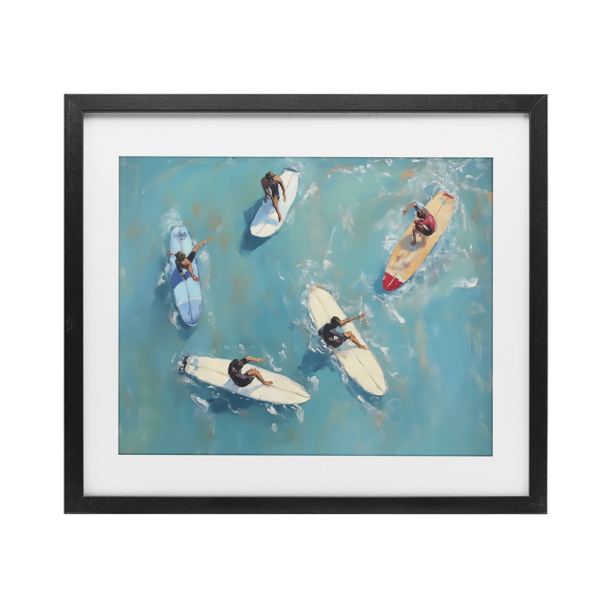 Stupell Industries Group of Surfers at Sea Black Framed Print Under Glass, design by LSR Design Studio