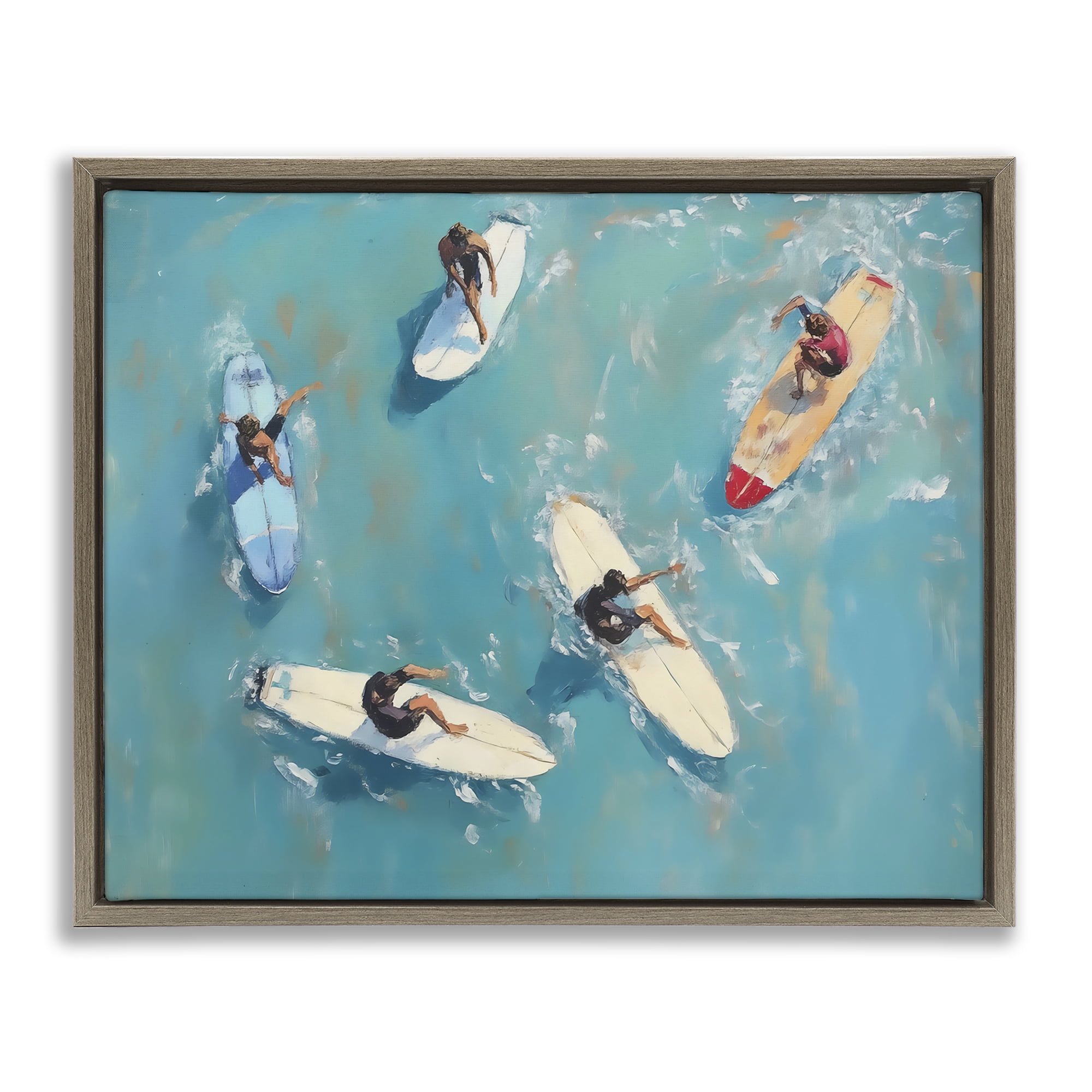 Stupell Industries Group of Surfers at Sea Brown Framed Floater Canvas Wall Art, design by LSR Design Studio