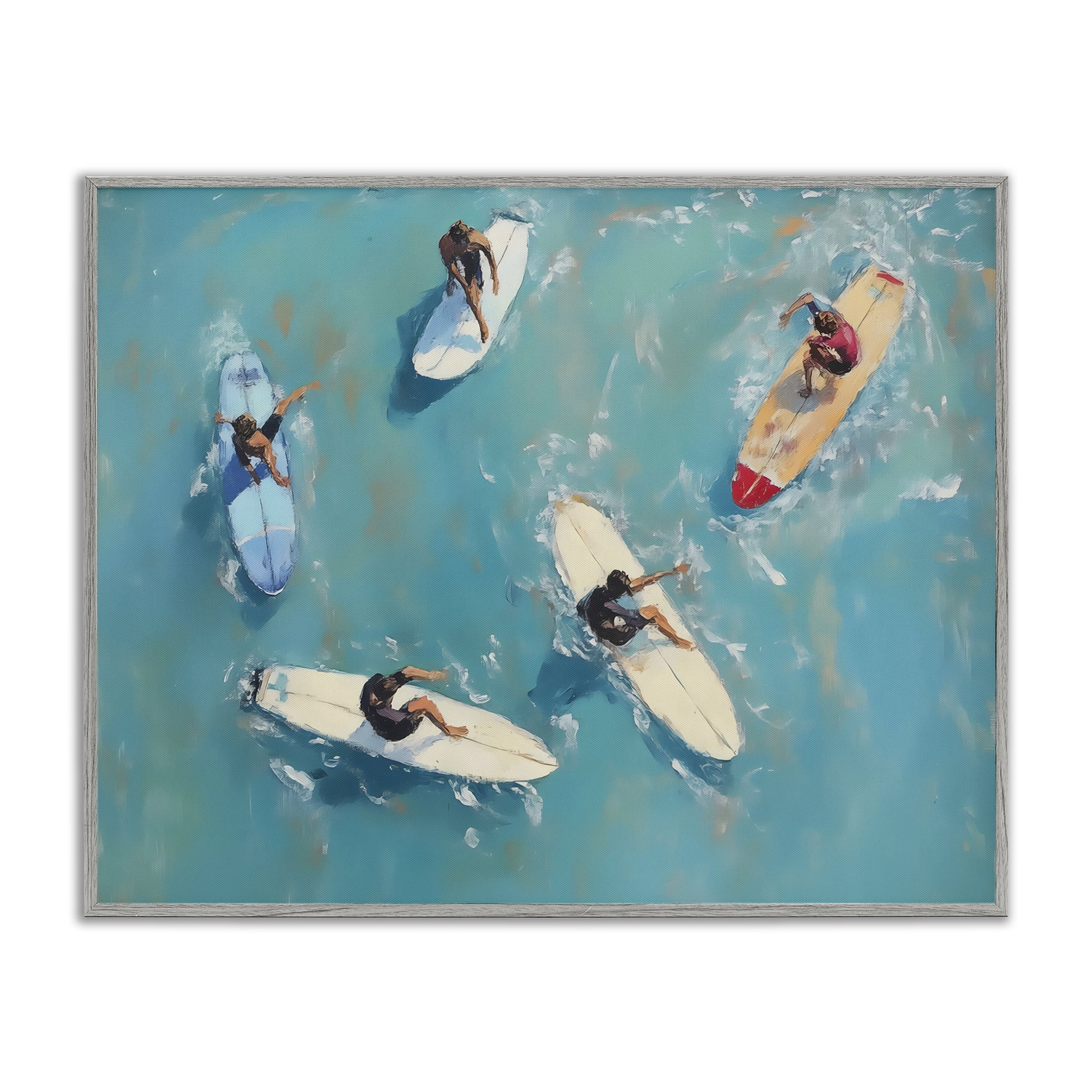 Stupell Industries Group of Surfers at Sea Gray Framed Giclee Art, design by LSR Design Studio