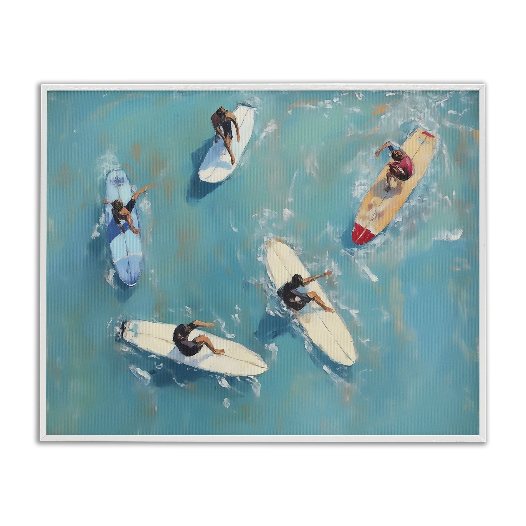Stupell Industries Group of Surfers at Sea White Framed Giclee Art, design by LSR Design Studio