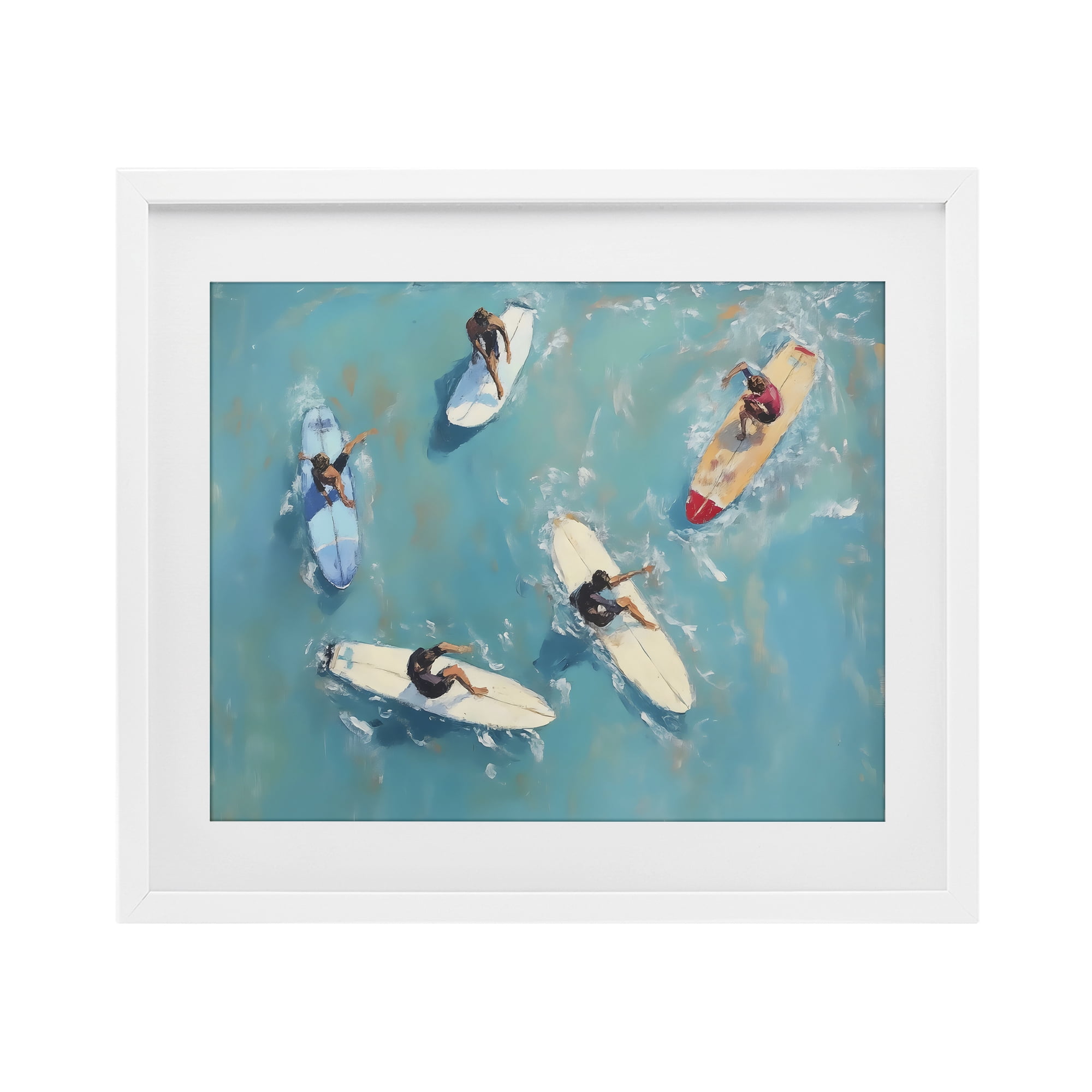 Stupell Industries Group of Surfers at Sea White Framed Print Under Glass, design by LSR Design Studio