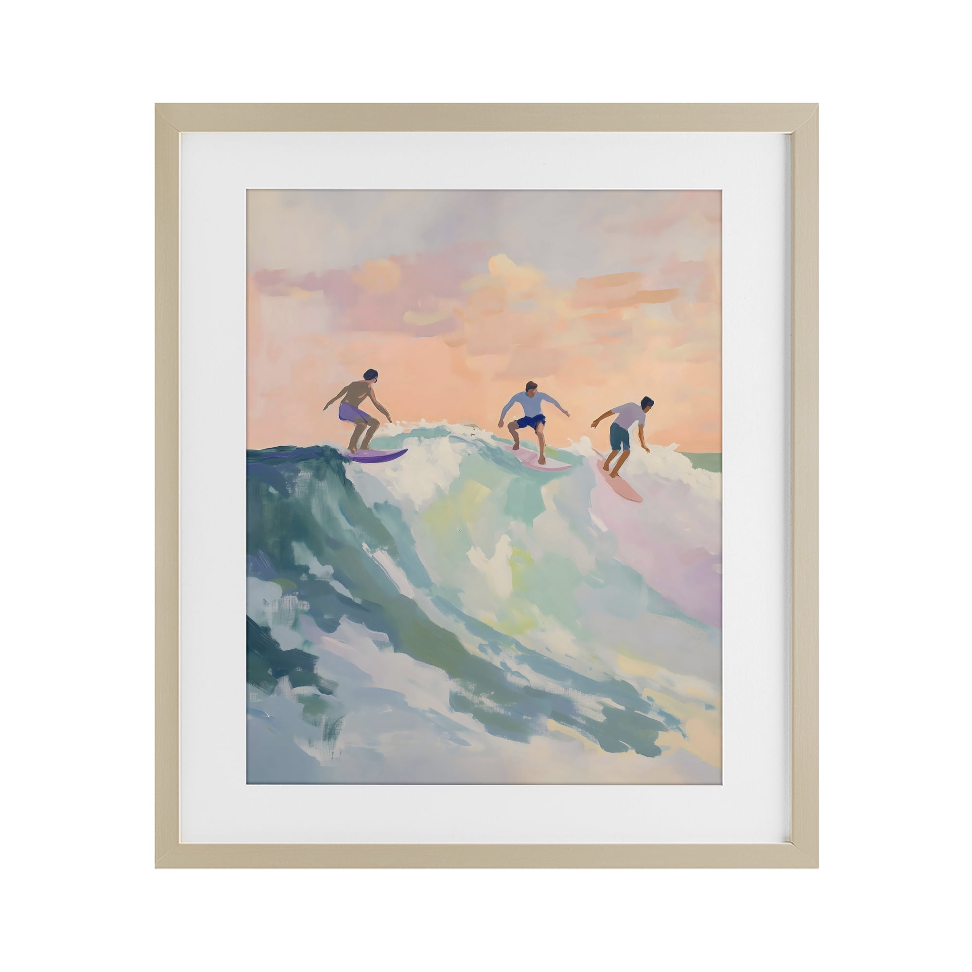 Stupell Industries Group of Surfers at Sunset Birch Framed Print Under Glass, design by The Prints Vibe
