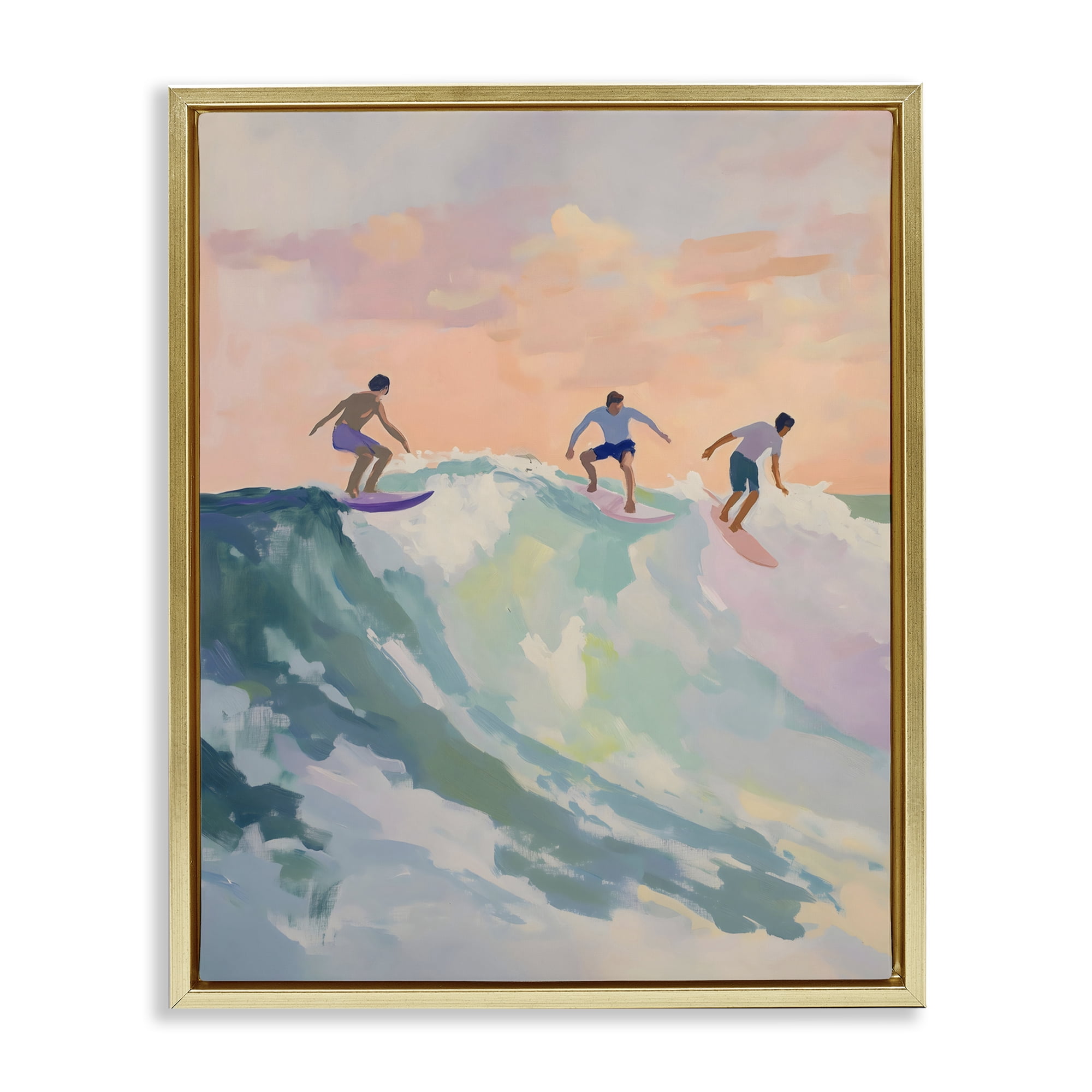 Stupell Industries Group of Surfers at Sunset Gold Framed Floater Canvas Wall Art, design by The Prints Vibe