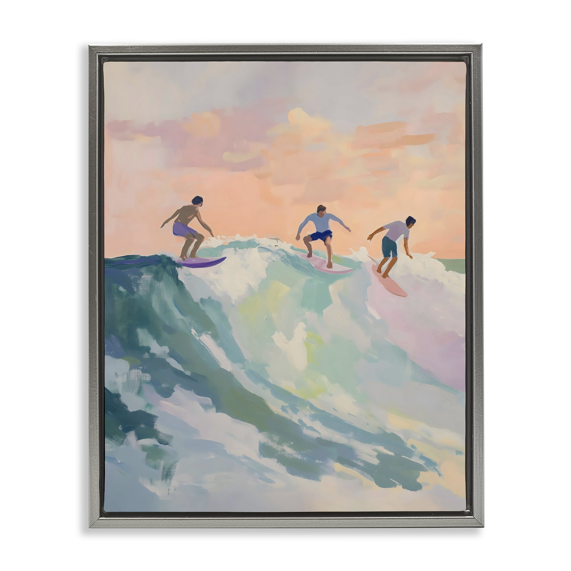 Stupell Industries Group of Surfers at Sunset Gray Framed Floater Canvas Wall Art, design by The Prints Vibe
