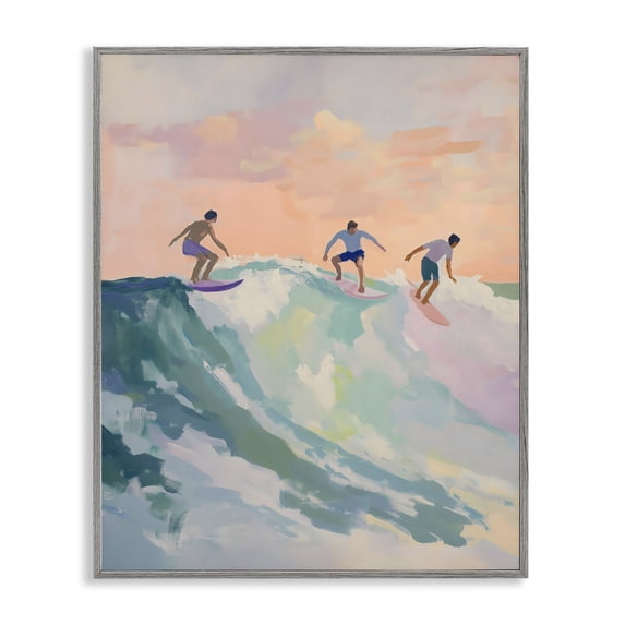 Stupell Industries Coastal Group of Surfers at Sunset Gray Framed Giclee Art, 16 x 20, by The Prints Vibe