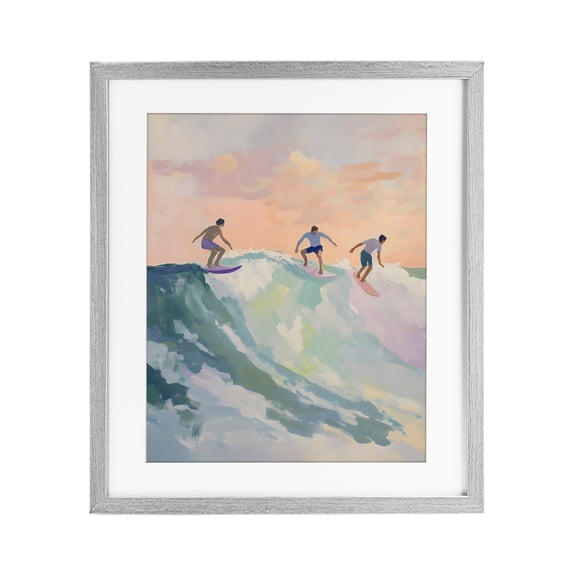 Stupell Industries Coastal Group of Surfers at Sunset Gray Framed Print Under Glass, 13 x 16, by The Prints Vibe