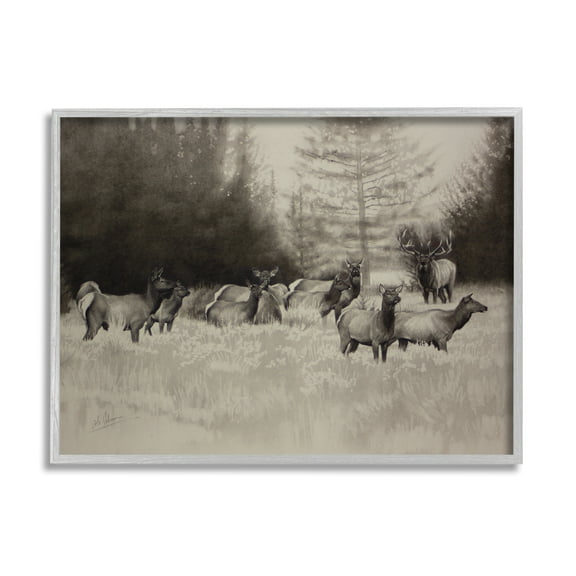 Stupell Industries Group of Woodland Dear Vintage Forest Meadow Landscape Animals & Insects Drawing Gray Framed Art Print Wall Art, 16 x 20