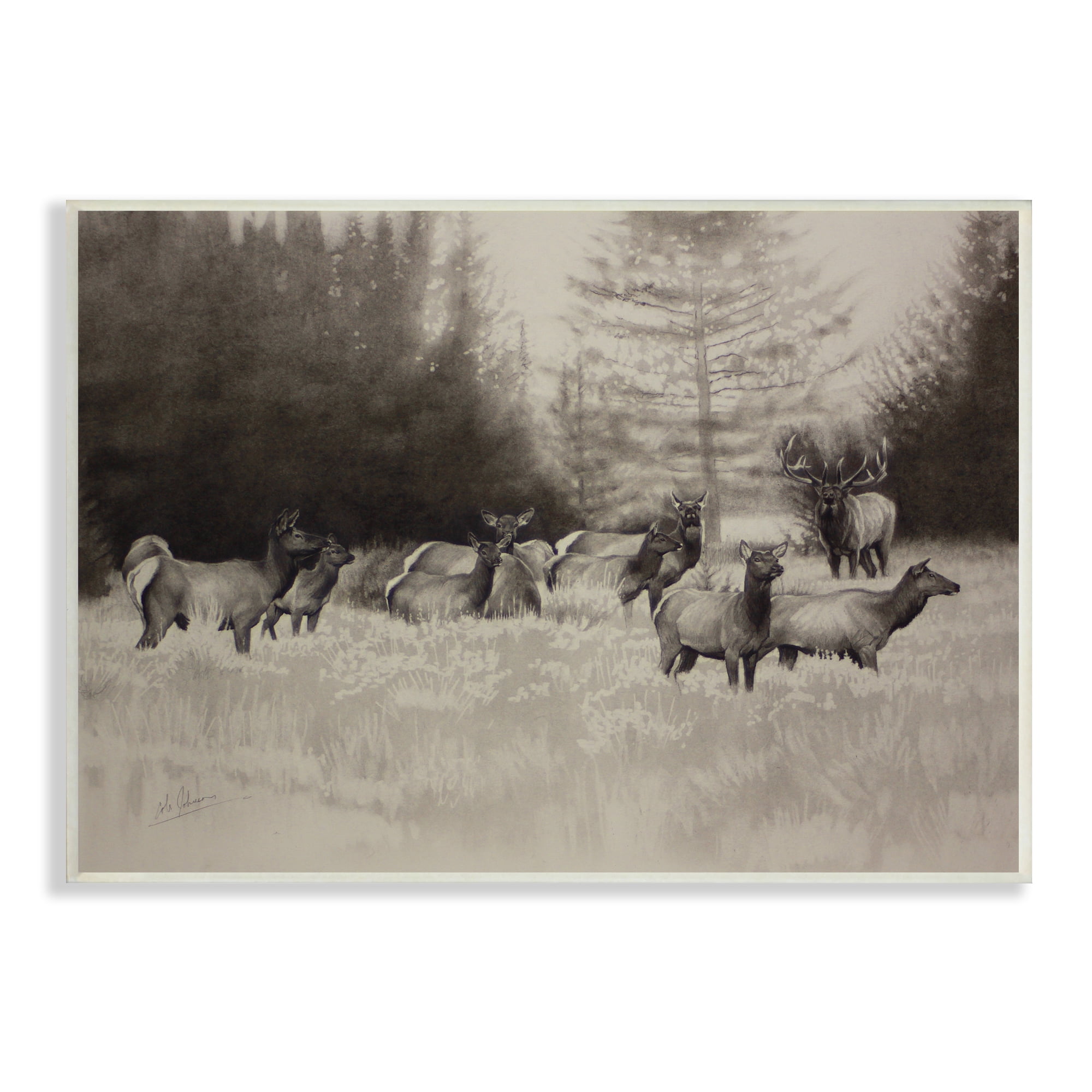 Stupell Industries Group of Woodland Dear Vintage Forest Meadow Landscape Animals & Insects Drawing Unframed Art Print Wall Art, 13 x 19