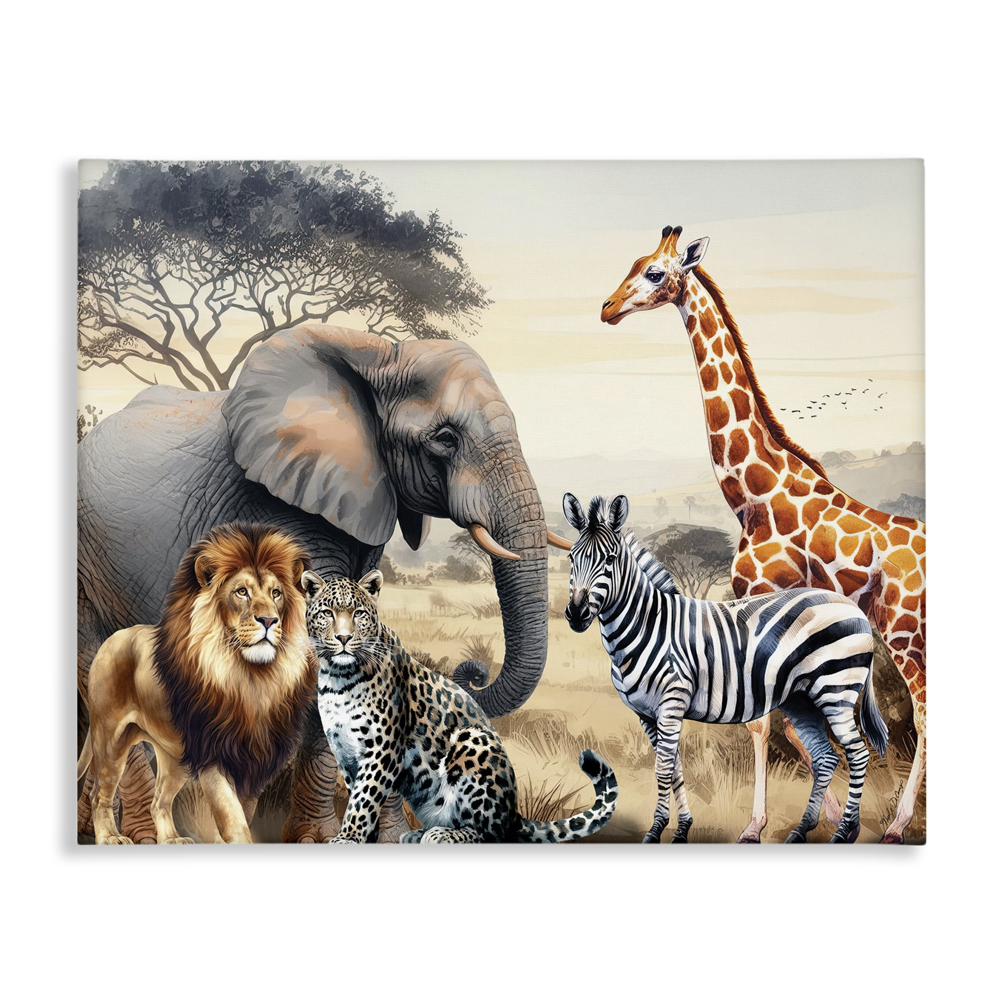 Stupell Industries Grouped Jungle Animals Animals Painting Wrapped Canvas Art Print Wall Art, 48 x 36