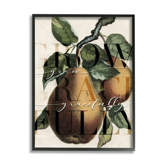 Stupell Industries Grow Gracefully Phrase Vintage Yellow Pear Tree Food & Beverage Painting Black Framed Art Print Wall Art, 11 x 14