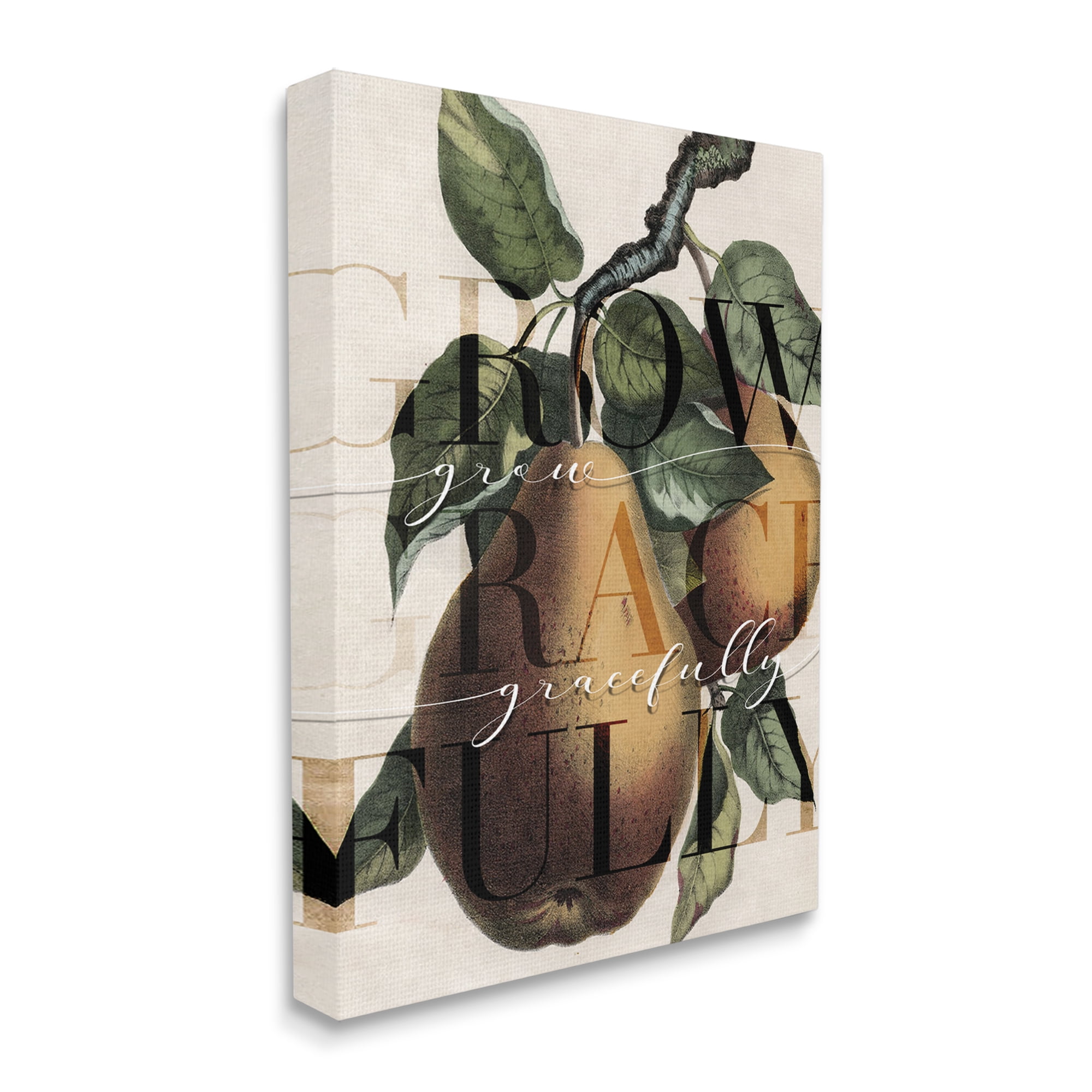 Stupell Industries Grow Gracefully Phrase Vintage Yellow Pear Tree Food & Beverage Painting Gallery Wrapped Canvas Art Print Wall Art, 16 x 20
