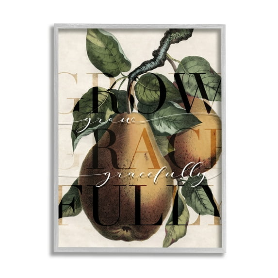Stupell Industries Grow Gracefully Phrase Vintage Yellow Pear Tree Food & Beverage Painting Gray Framed Art Print Wall Art, 16 x 20