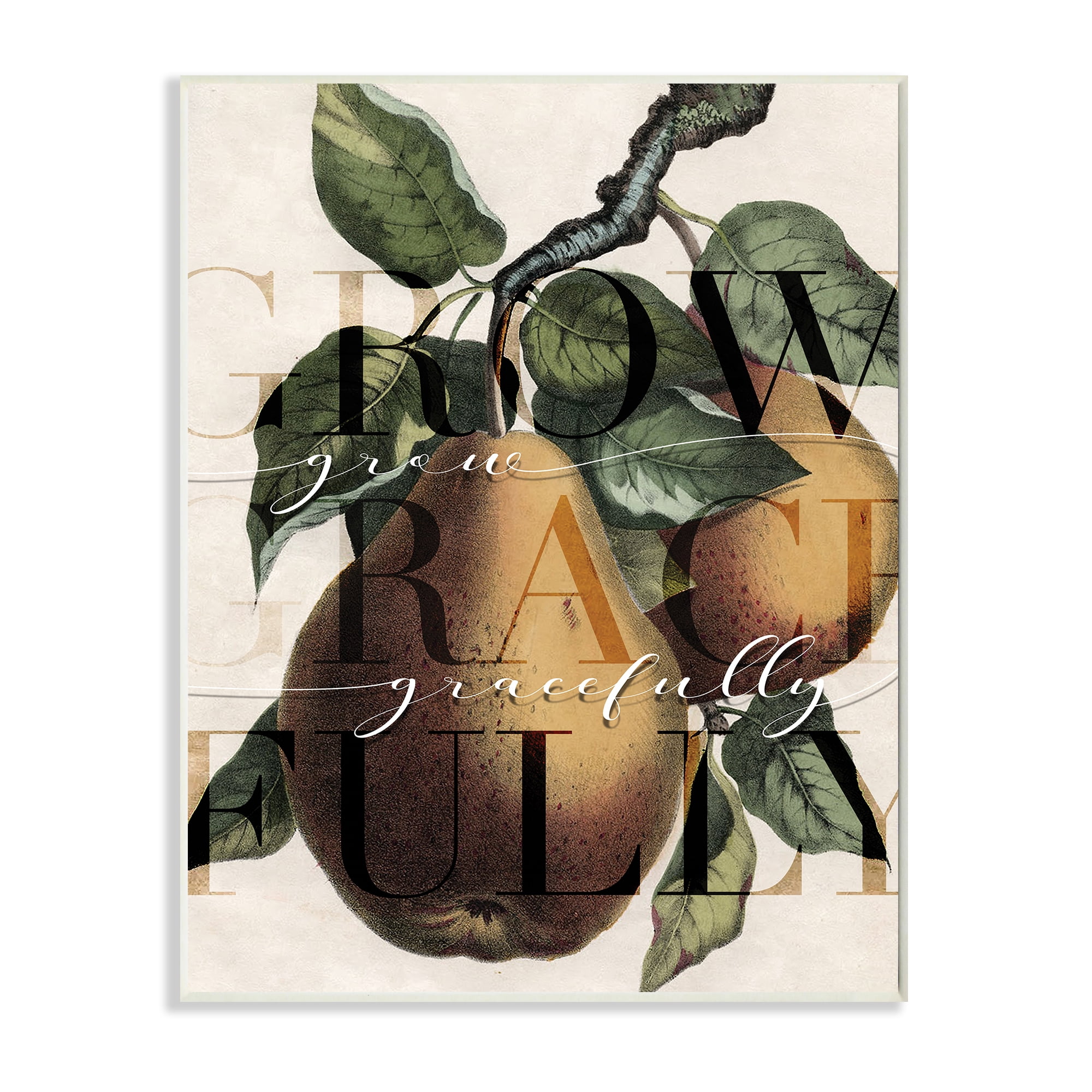 Stupell Industries Grow Gracefully Phrase Vintage Yellow Pear Tree Food & Beverage Painting Unframed Art Print Wall Art, 13 x 19