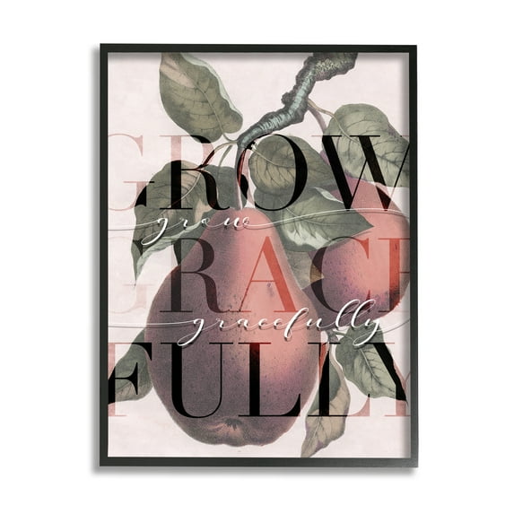 Stupell Industries Grow Gracefully Quote Red Distressed Pear Fruit Food & Beverage Painting Black Framed Art Print Wall Art, 16 x 20
