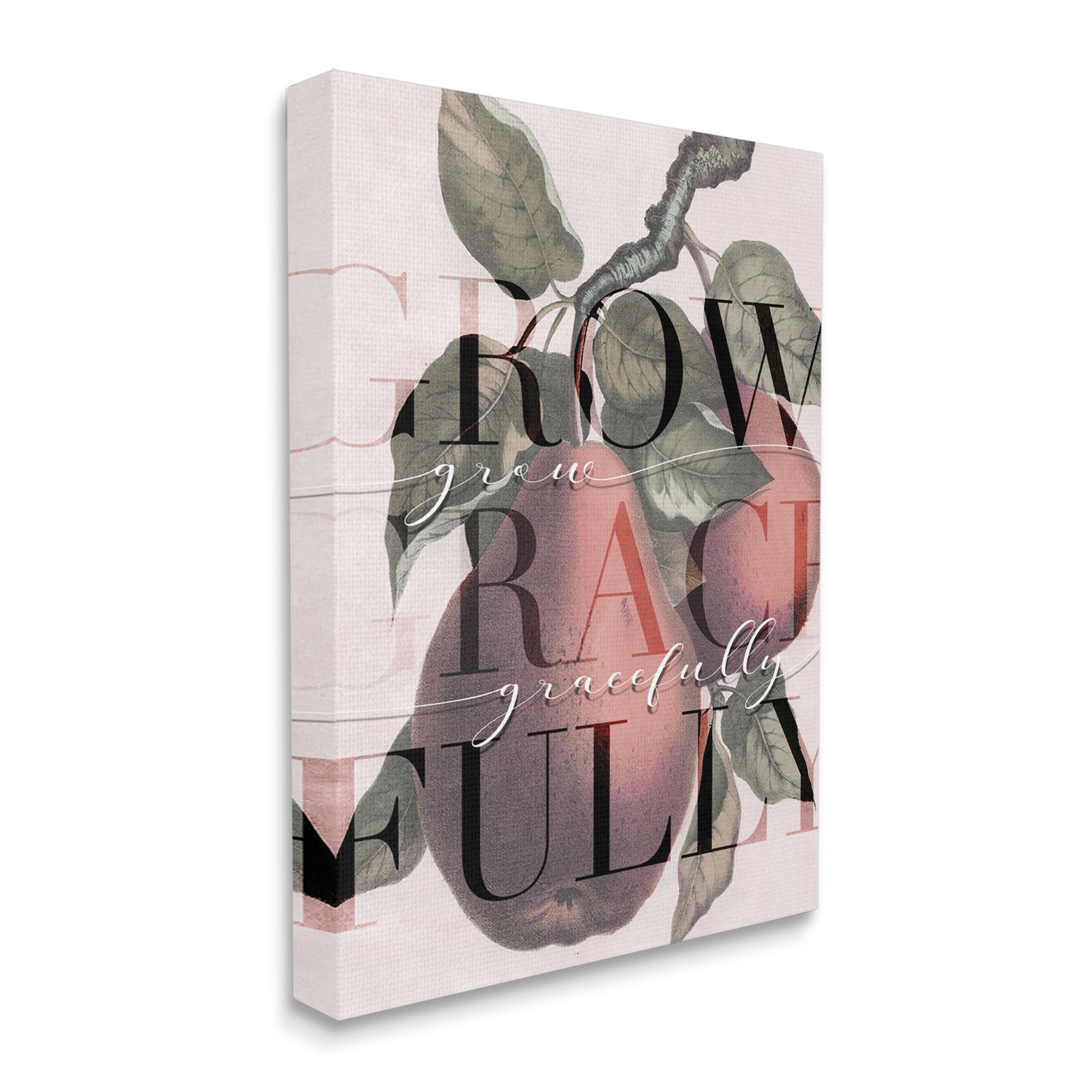 Stupell Industries Grow Gracefully Quote Red Distressed Pear Fruit Food & Beverage Painting Gallery Wrapped Canvas Art Print Wall Art, 30 x 40