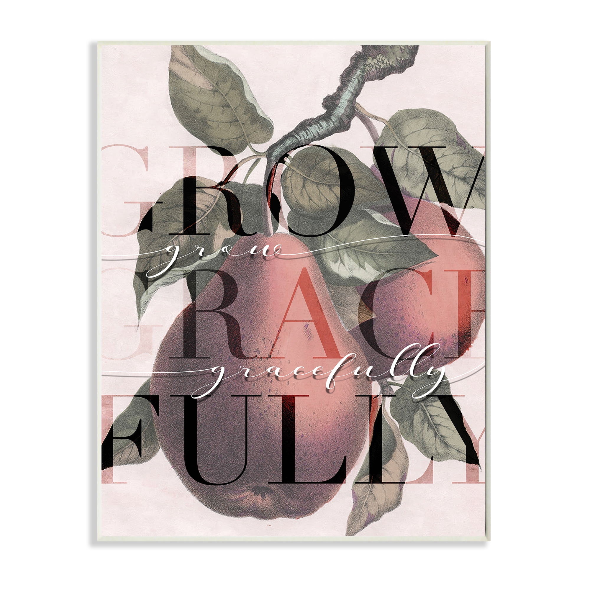 Stupell Industries Grow Gracefully Quote Red Distressed Pear Fruit Food & Beverage Painting Unframed Art Print Wall Art, 10 x 15